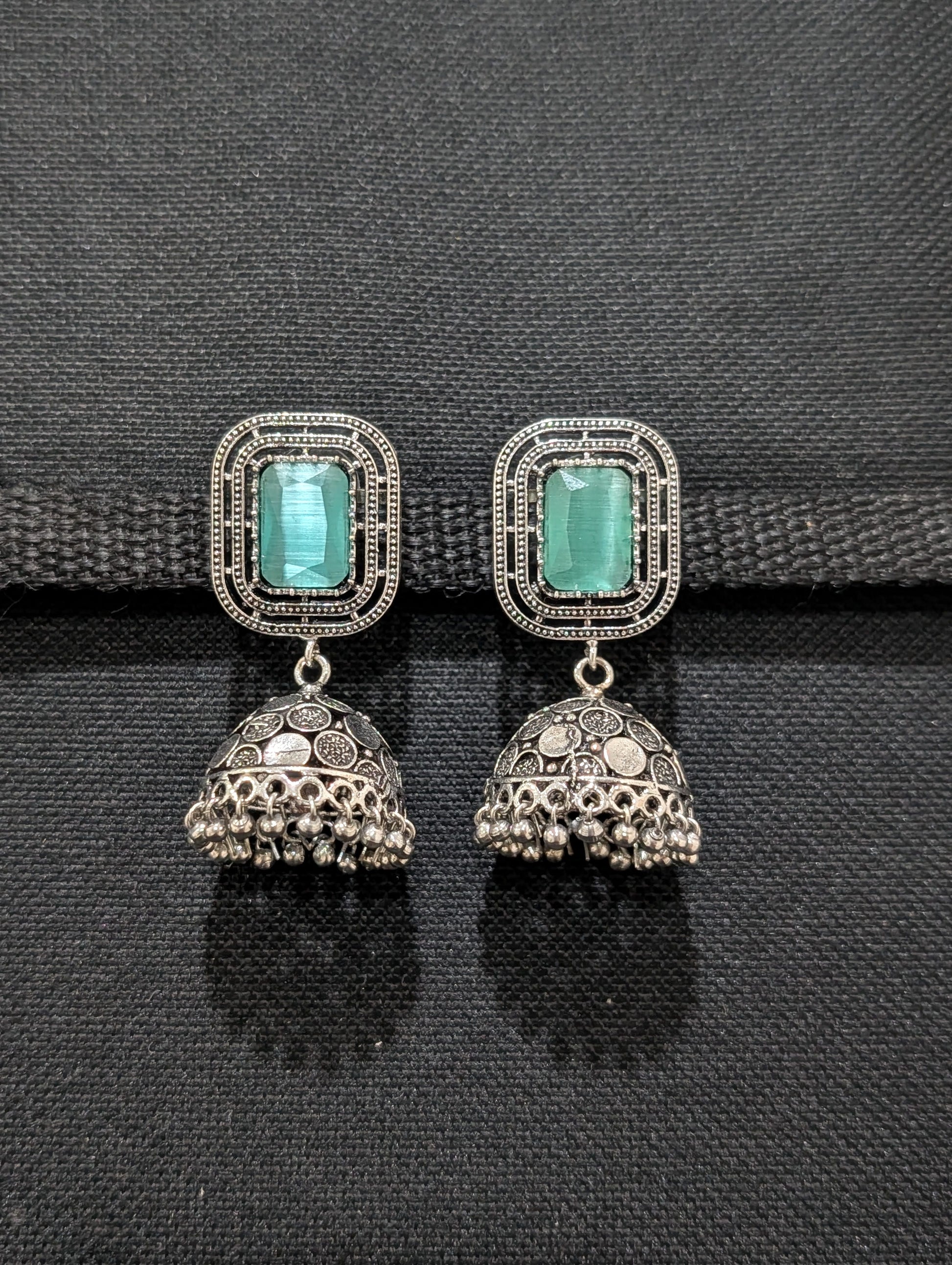 Oxidized silver Rectangle stud Jhumka earrings - Simpliful