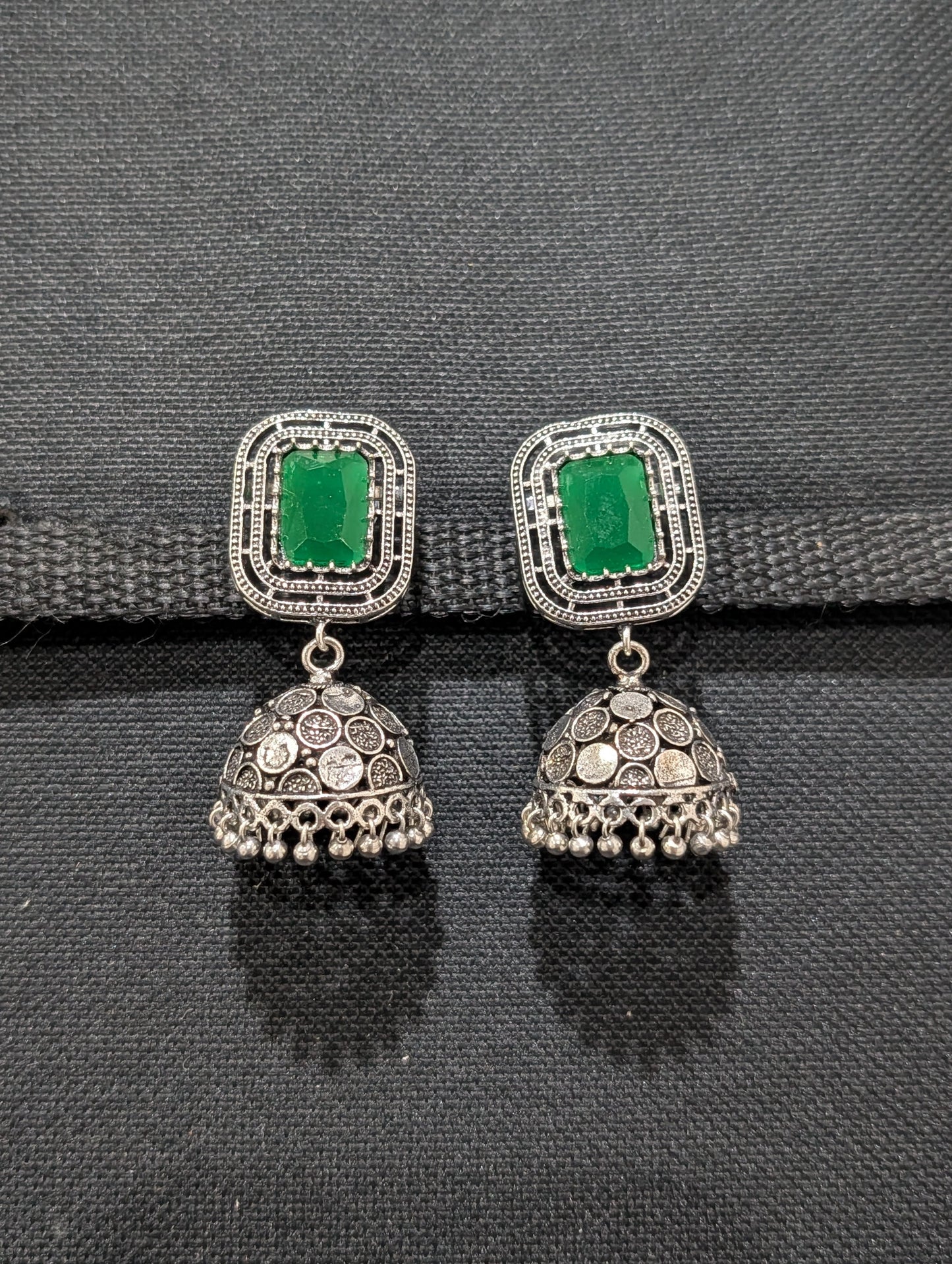 Oxidized silver Rectangle stud Jhumka earrings - Simpliful