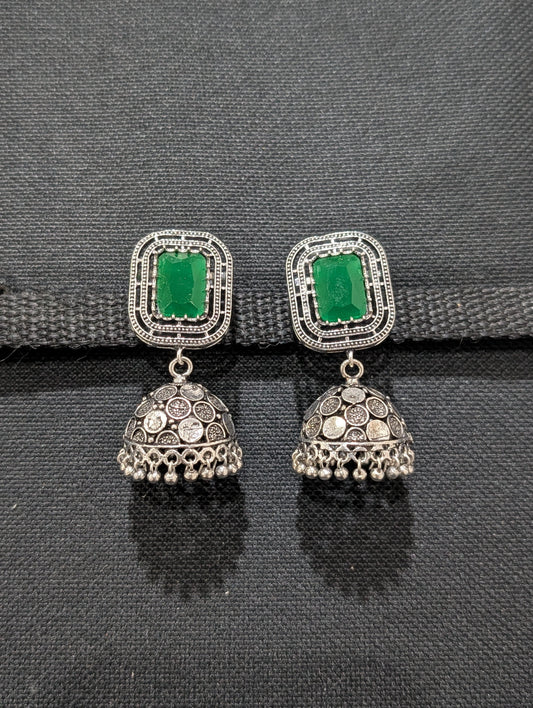 Oxidized silver Rectangle stud Jhumka earrings - Simpliful