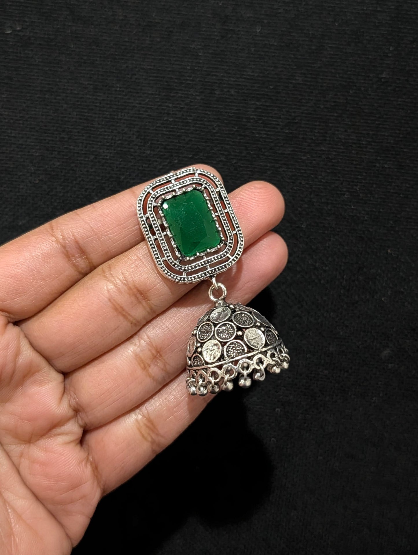 Oxidized silver Rectangle stud Jhumka earrings - Simpliful
