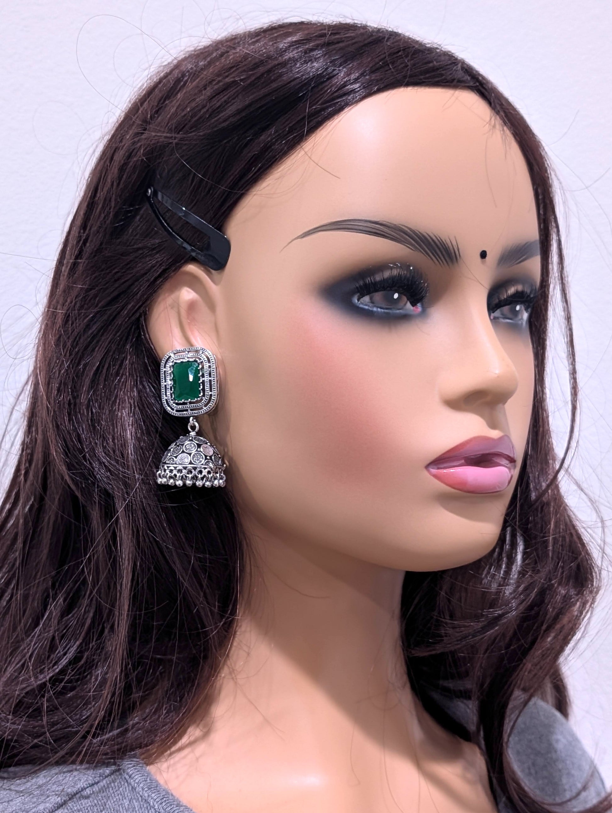 Oxidized silver Rectangle stud Jhumka earrings - Simpliful