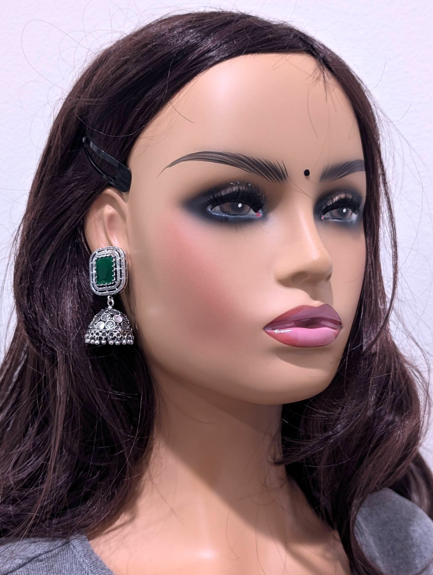 Oxidized silver Rectangle stud Jhumka earrings - Simpliful