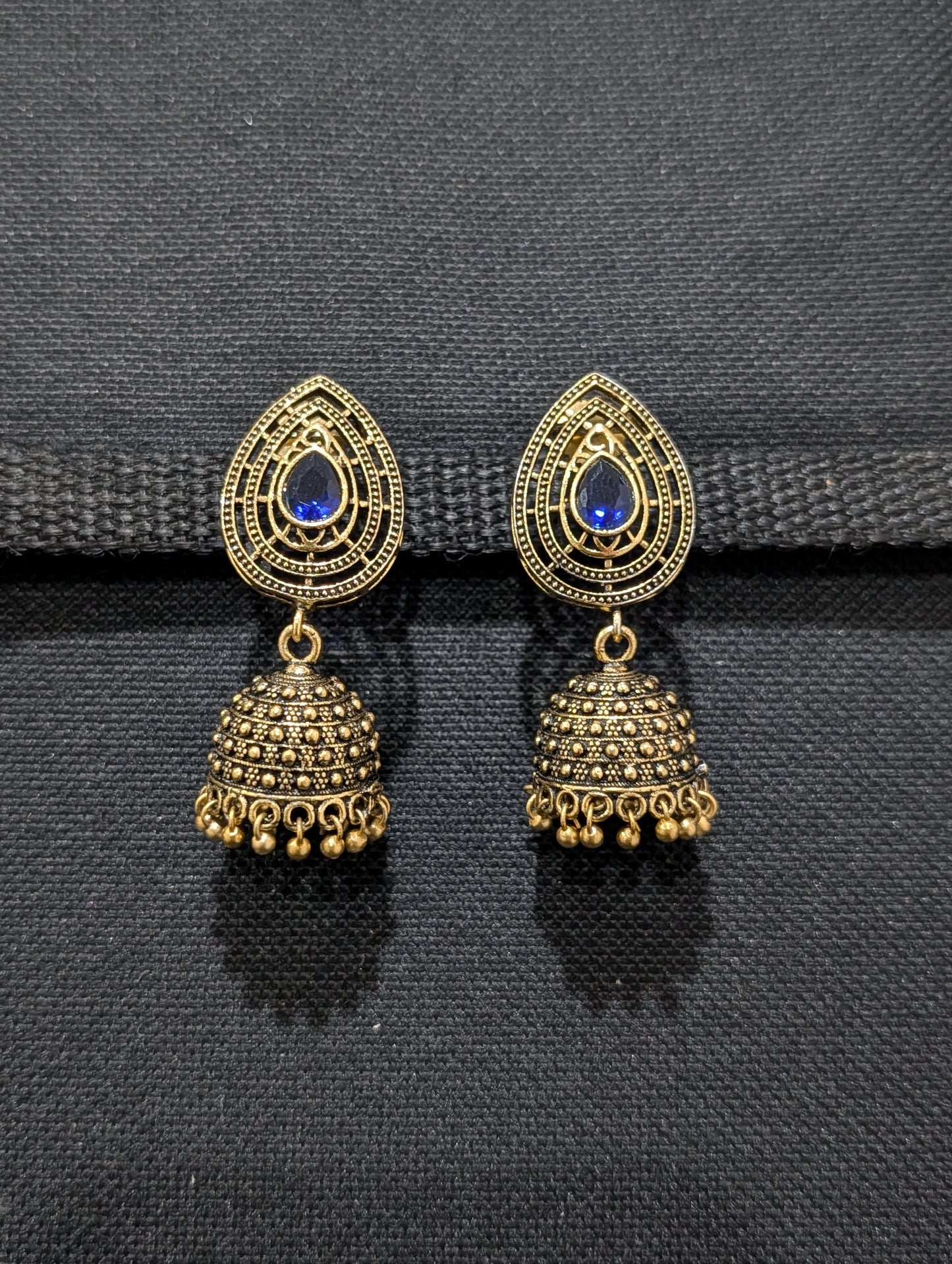Antique oxidized gold Teardrop CZ jhumka earrings - Simpliful