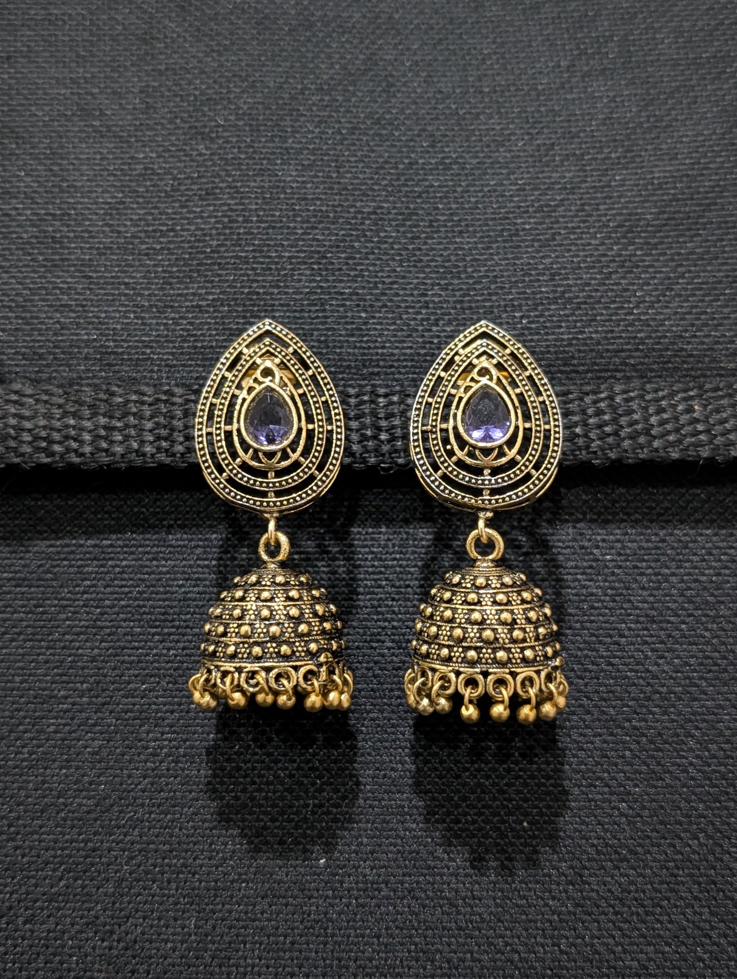 Antique oxidized gold Teardrop CZ jhumka earrings - Simpliful