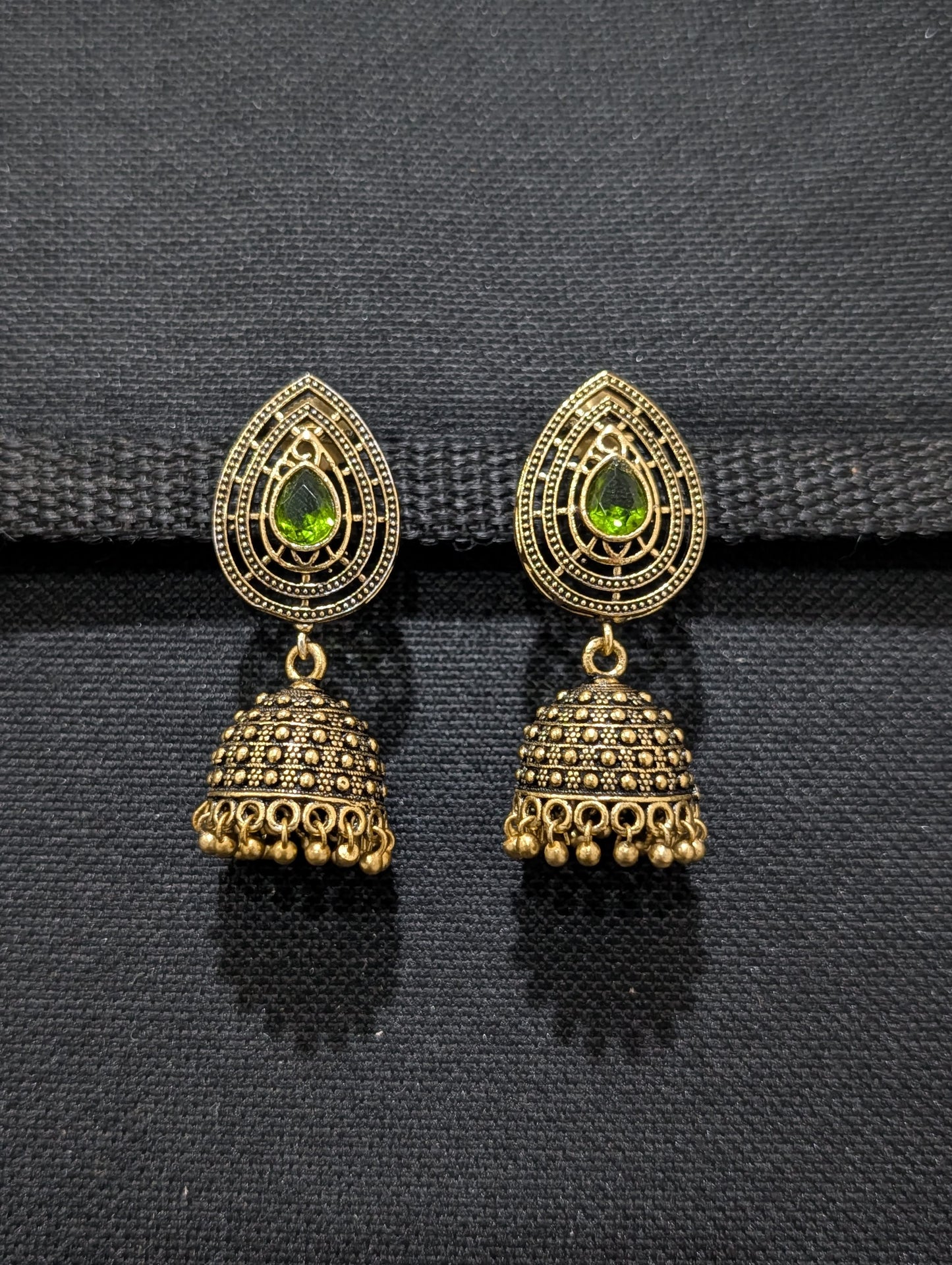 Antique oxidized gold Teardrop CZ jhumka earrings - Simpliful