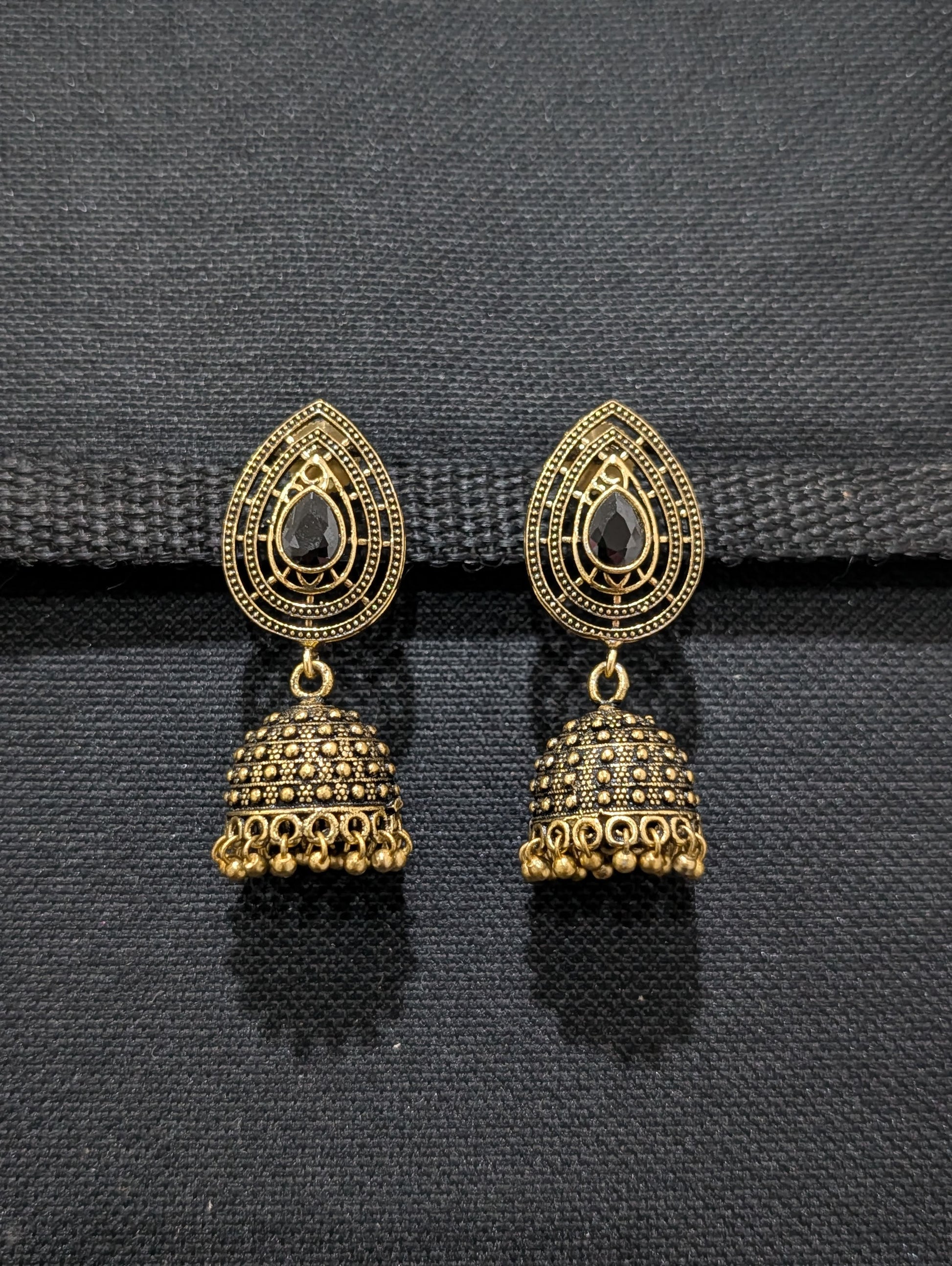Antique oxidized gold Teardrop CZ jhumka earrings - Simpliful