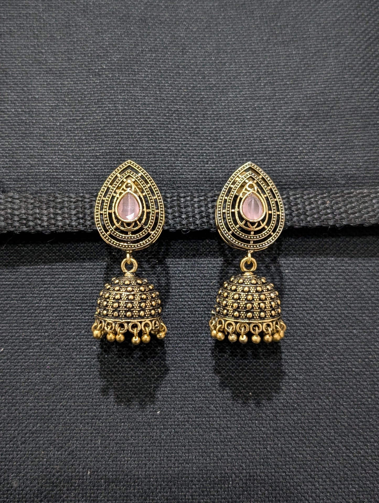 Antique oxidized gold Teardrop CZ jhumka earrings - Simpliful