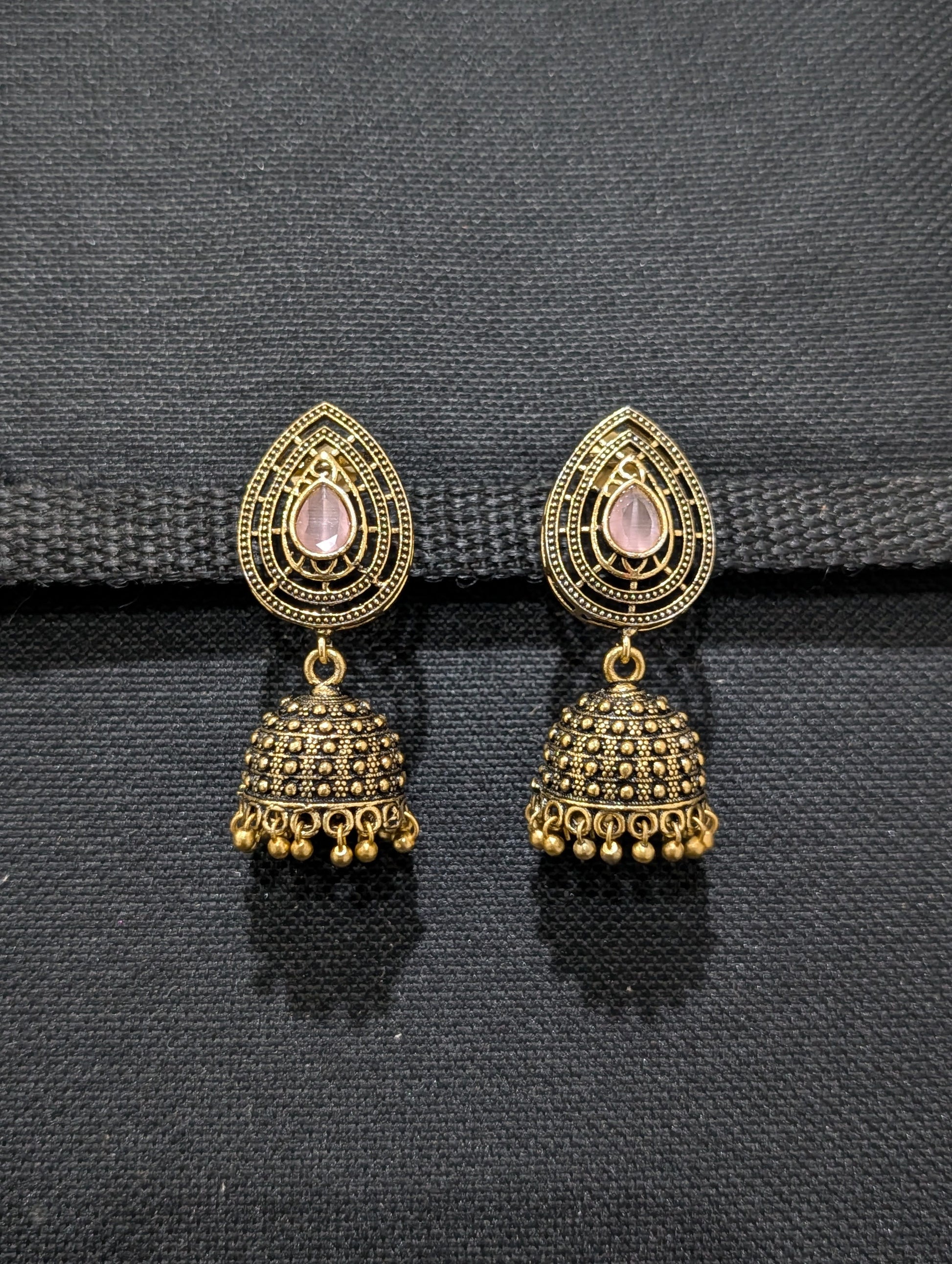 Antique oxidized gold Teardrop CZ jhumka earrings - Simpliful