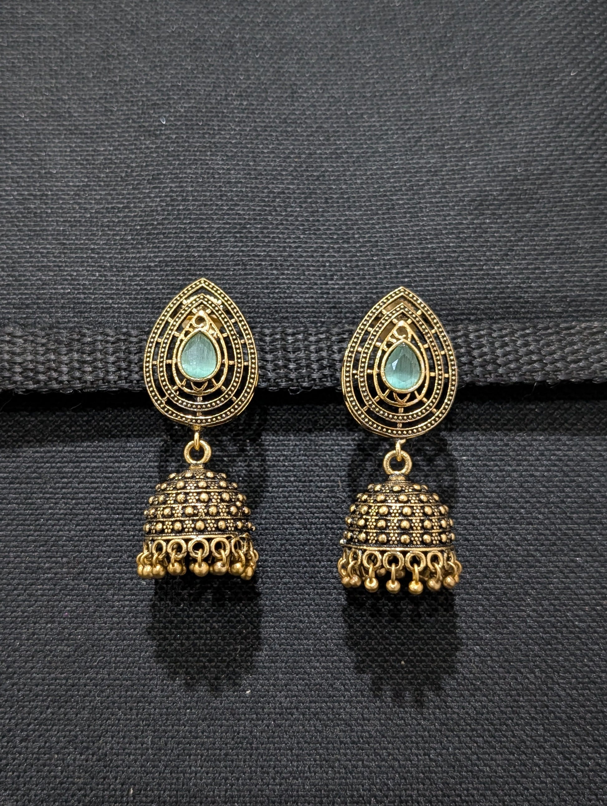 Antique oxidized gold Teardrop CZ jhumka earrings - Simpliful