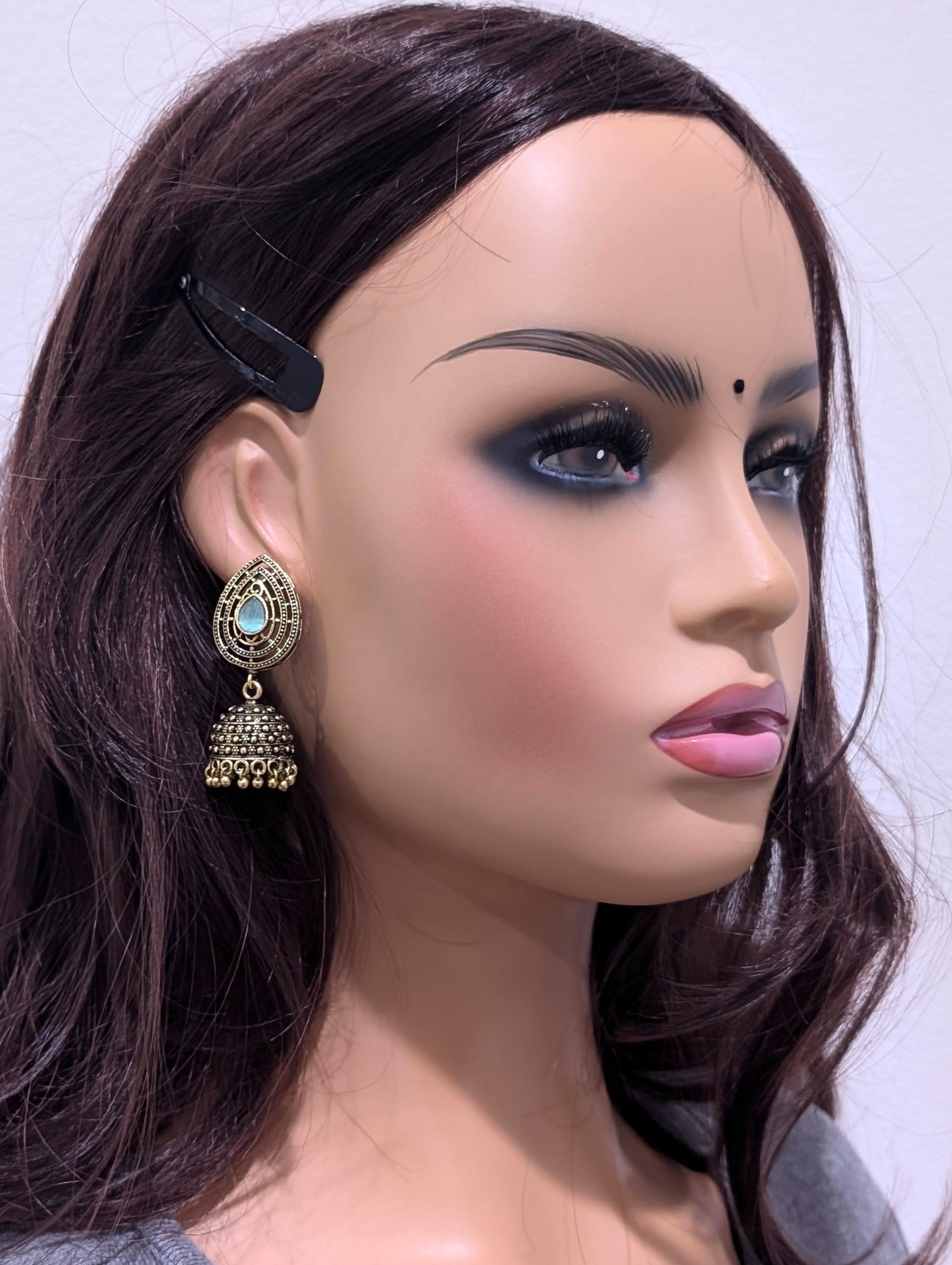 Antique oxidized gold Teardrop CZ jhumka earrings - Simpliful