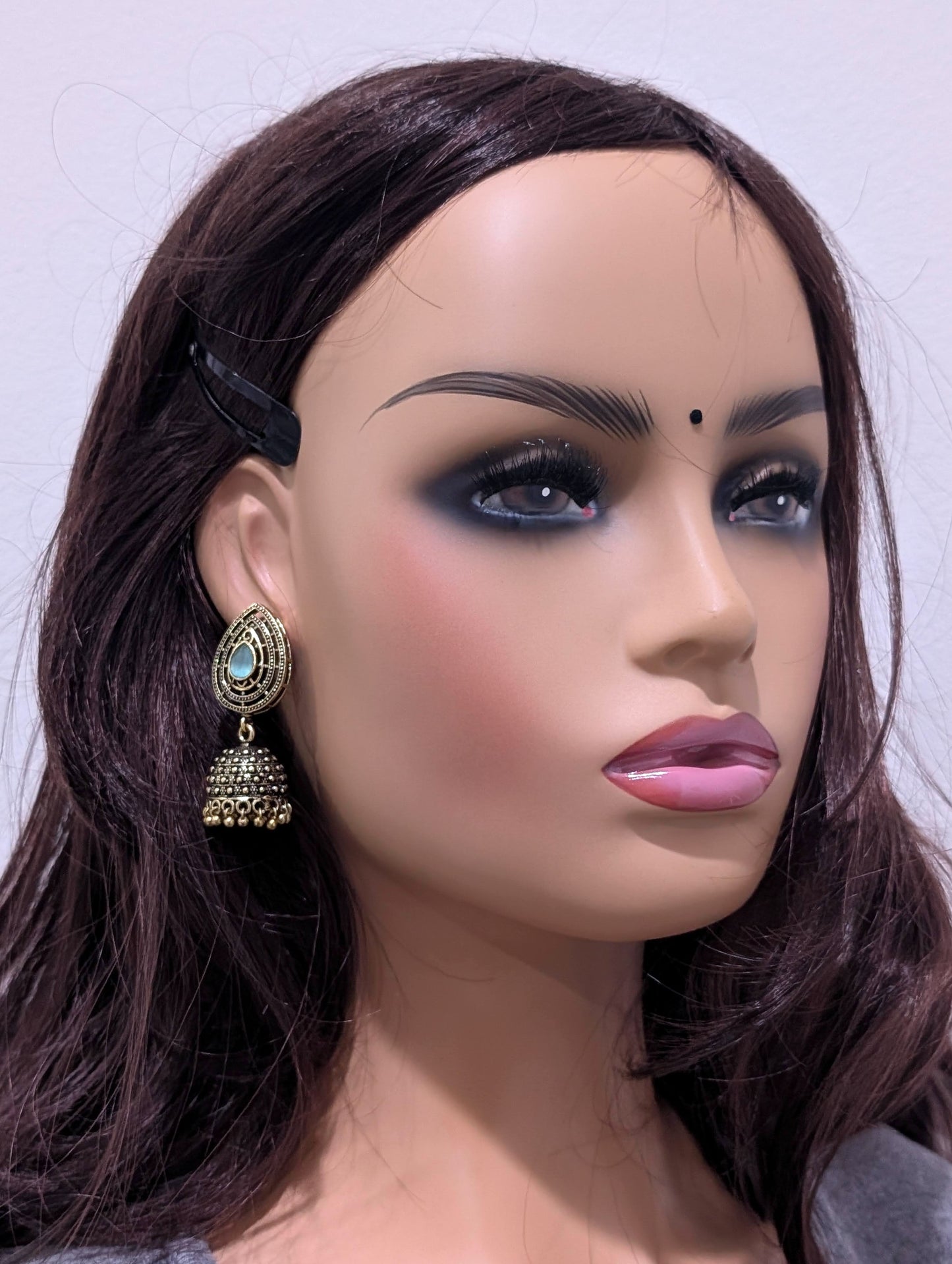 Antique oxidized gold Teardrop CZ jhumka earrings - Simpliful