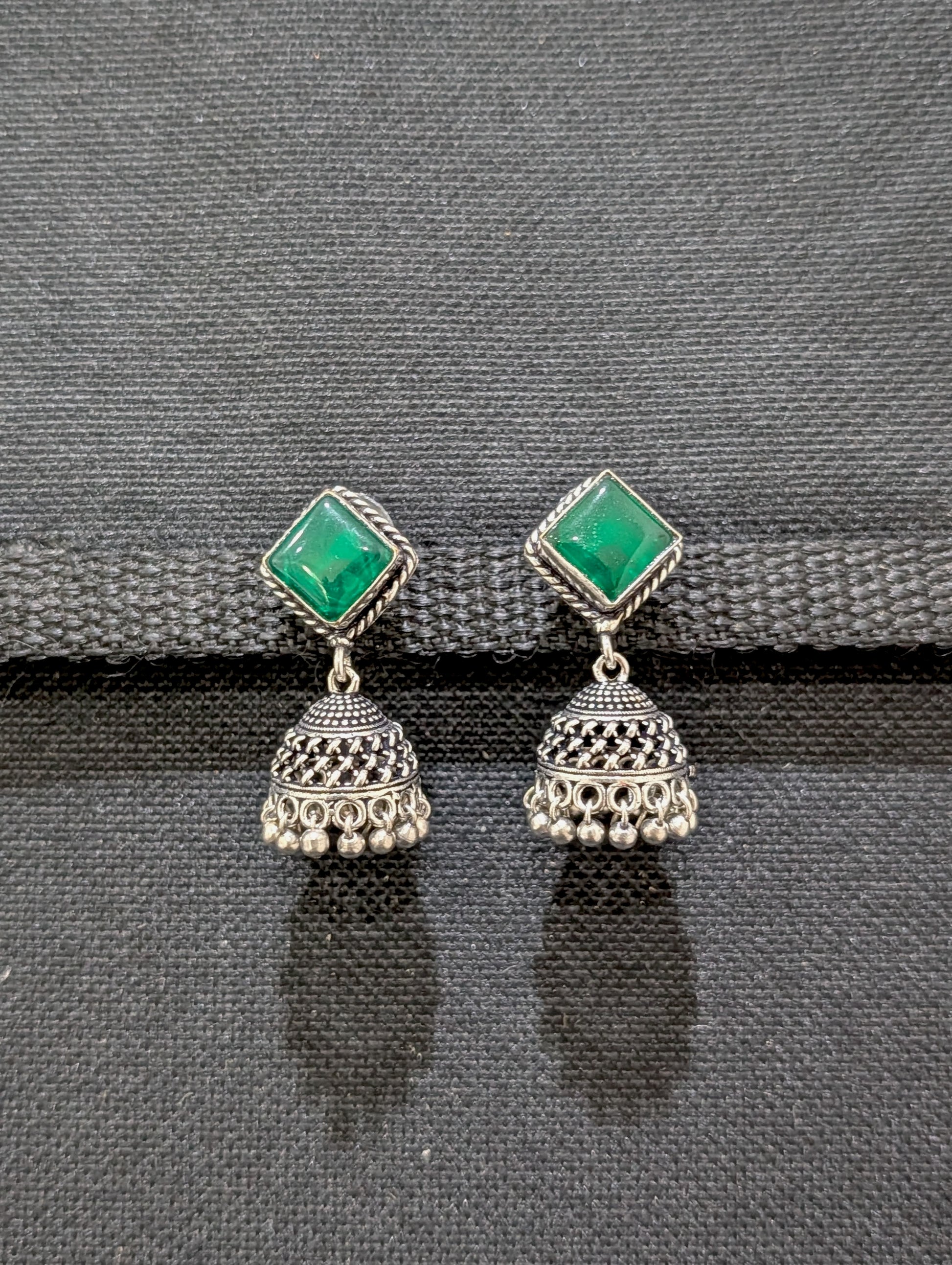 Oxidized silver diamond stud Jhumka earrings - Simpliful