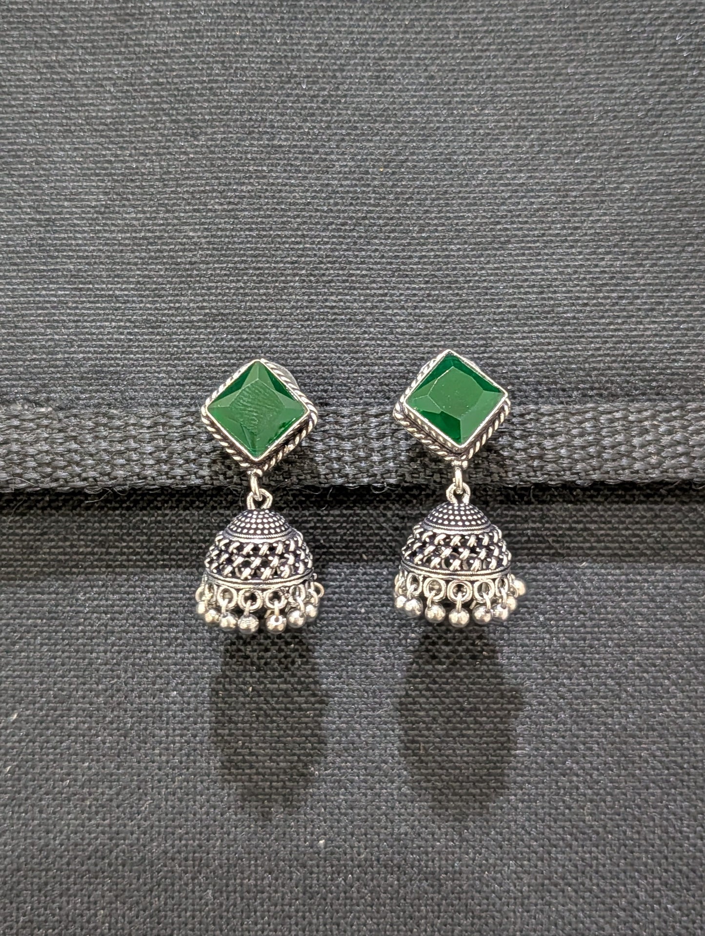 Oxidized silver diamond stud Jhumka earrings - Simpliful