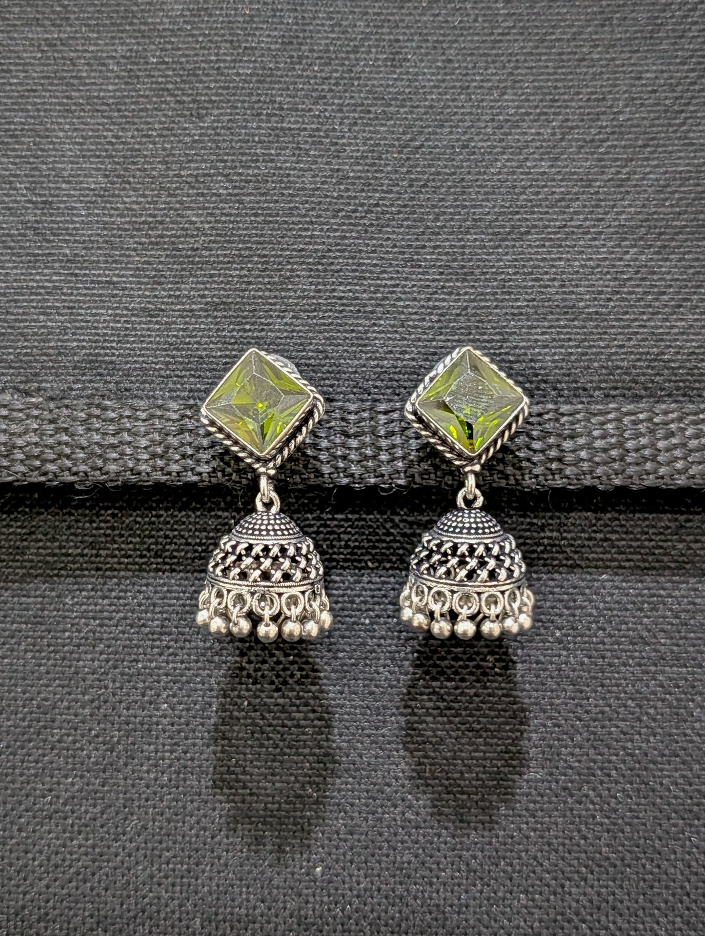 Oxidized silver diamond stud Jhumka earrings - Simpliful