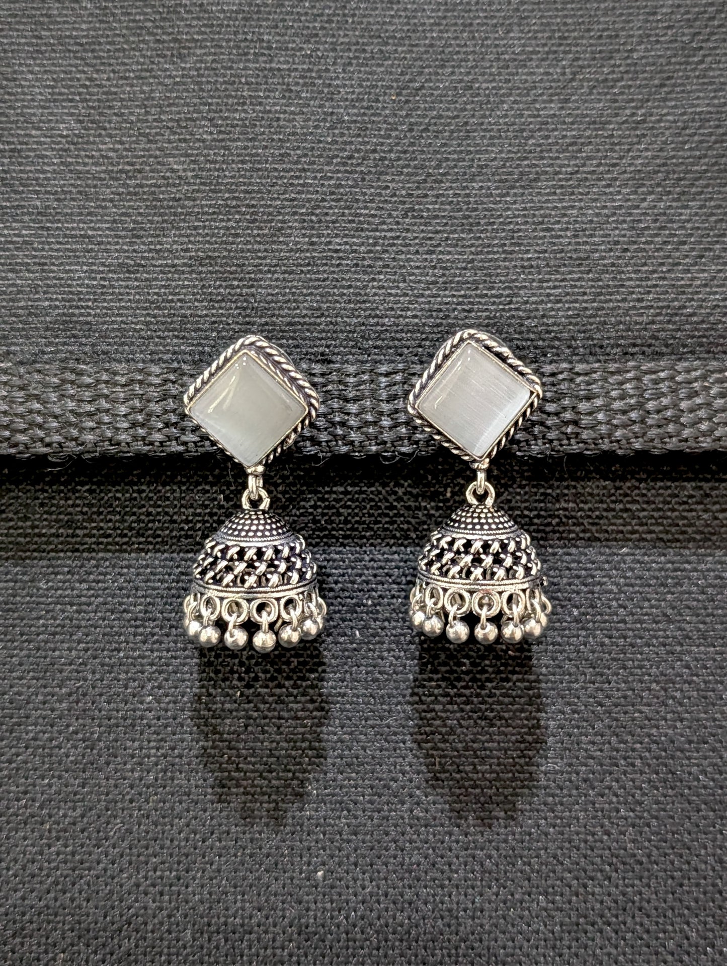 Oxidized silver diamond stud Jhumka earrings - Simpliful