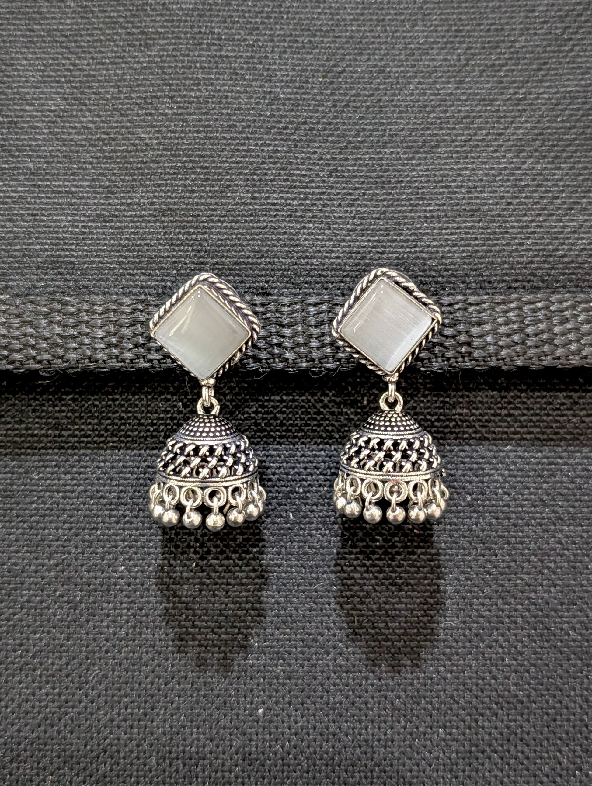 Oxidized silver diamond stud Jhumka earrings - Simpliful