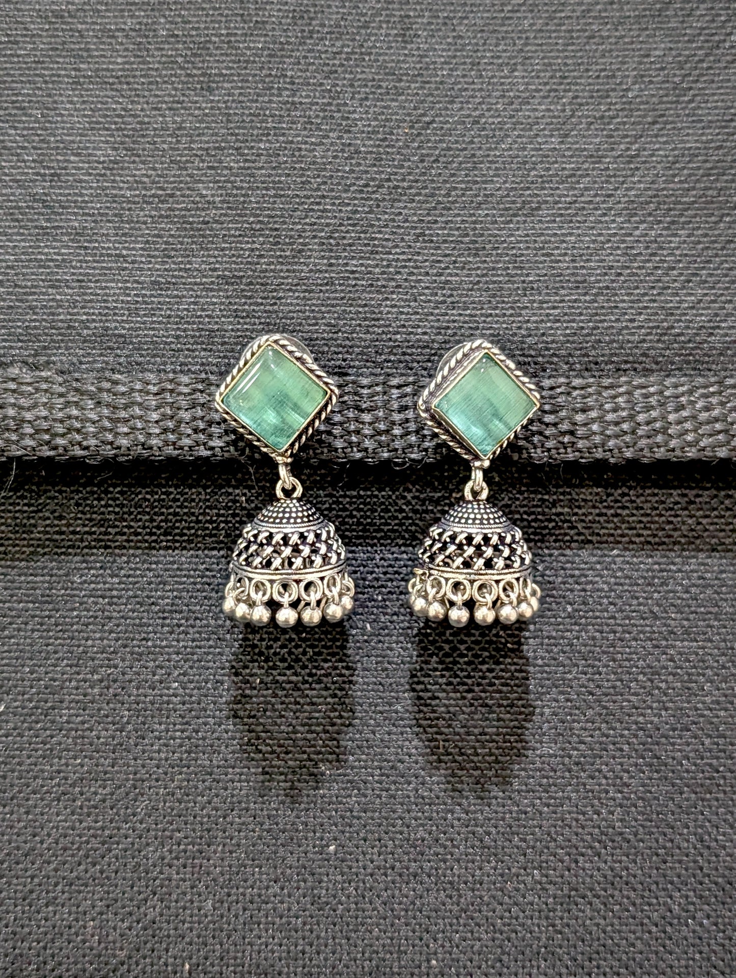 Oxidized silver diamond stud Jhumka earrings - Simpliful