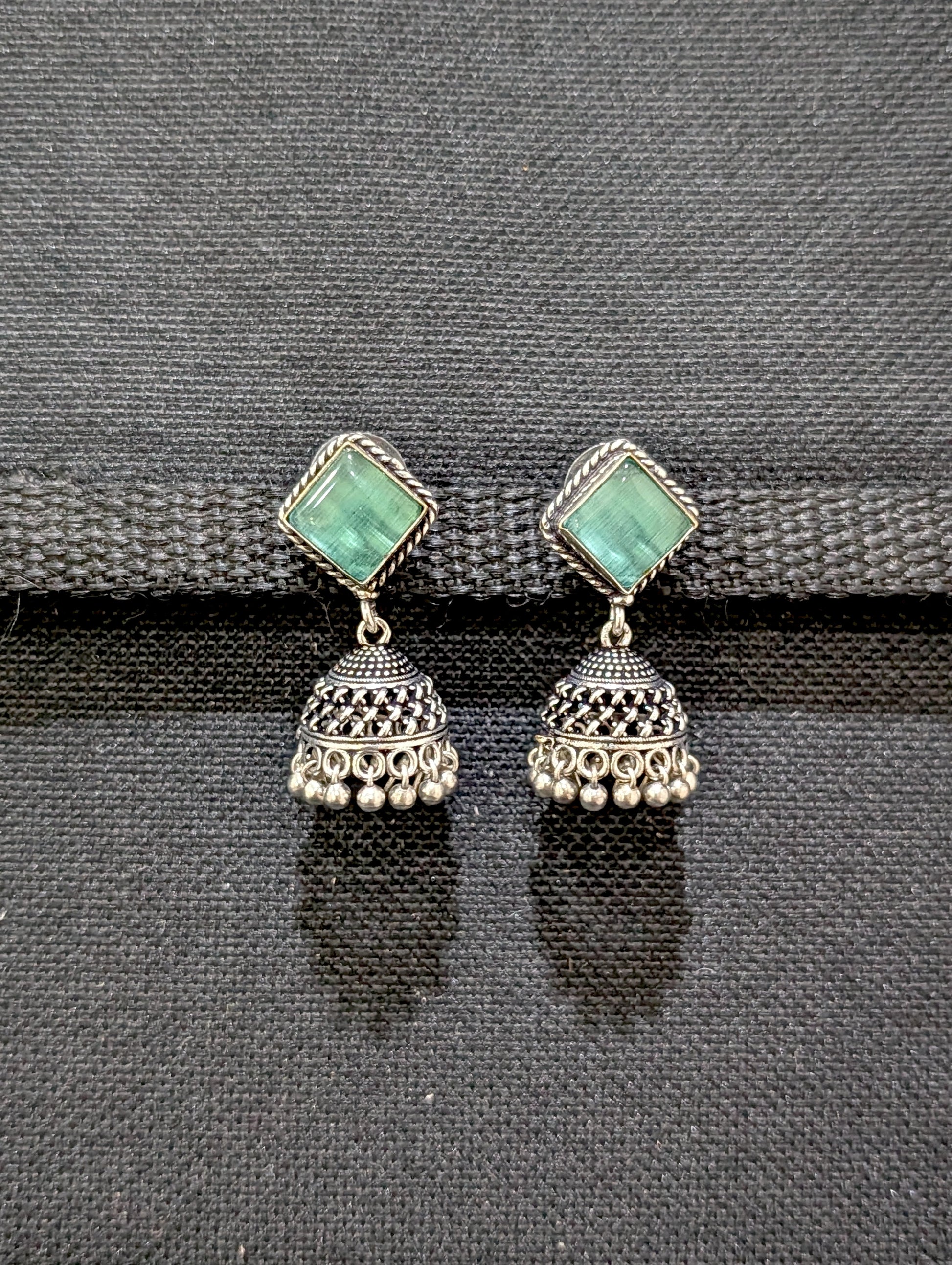 Oxidized silver diamond stud Jhumka earrings - Simpliful