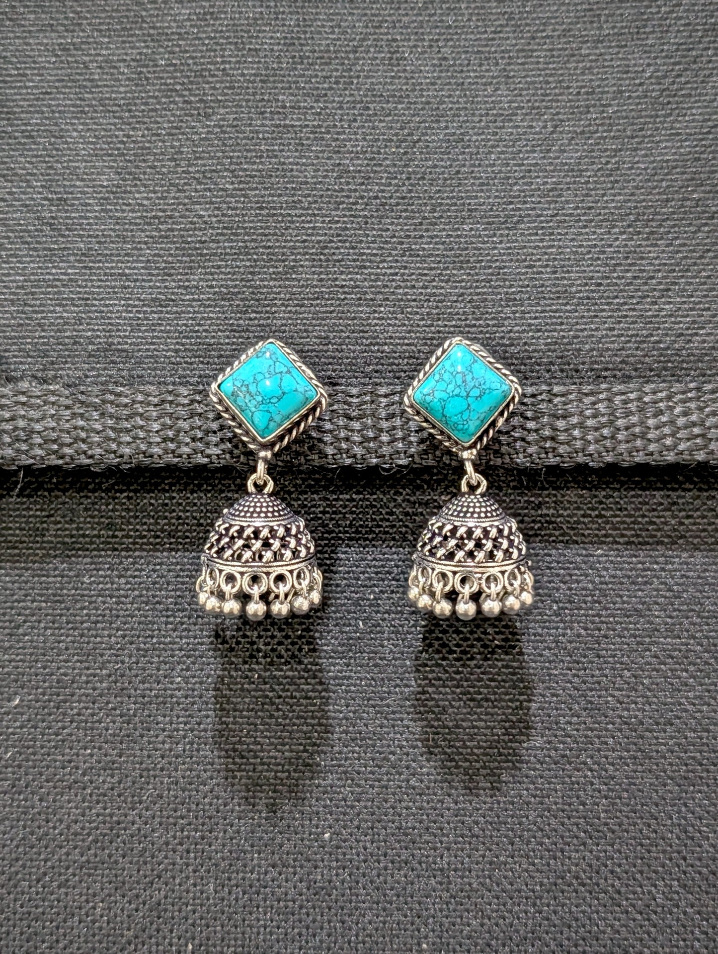 Oxidized silver diamond stud Jhumka earrings - Simpliful
