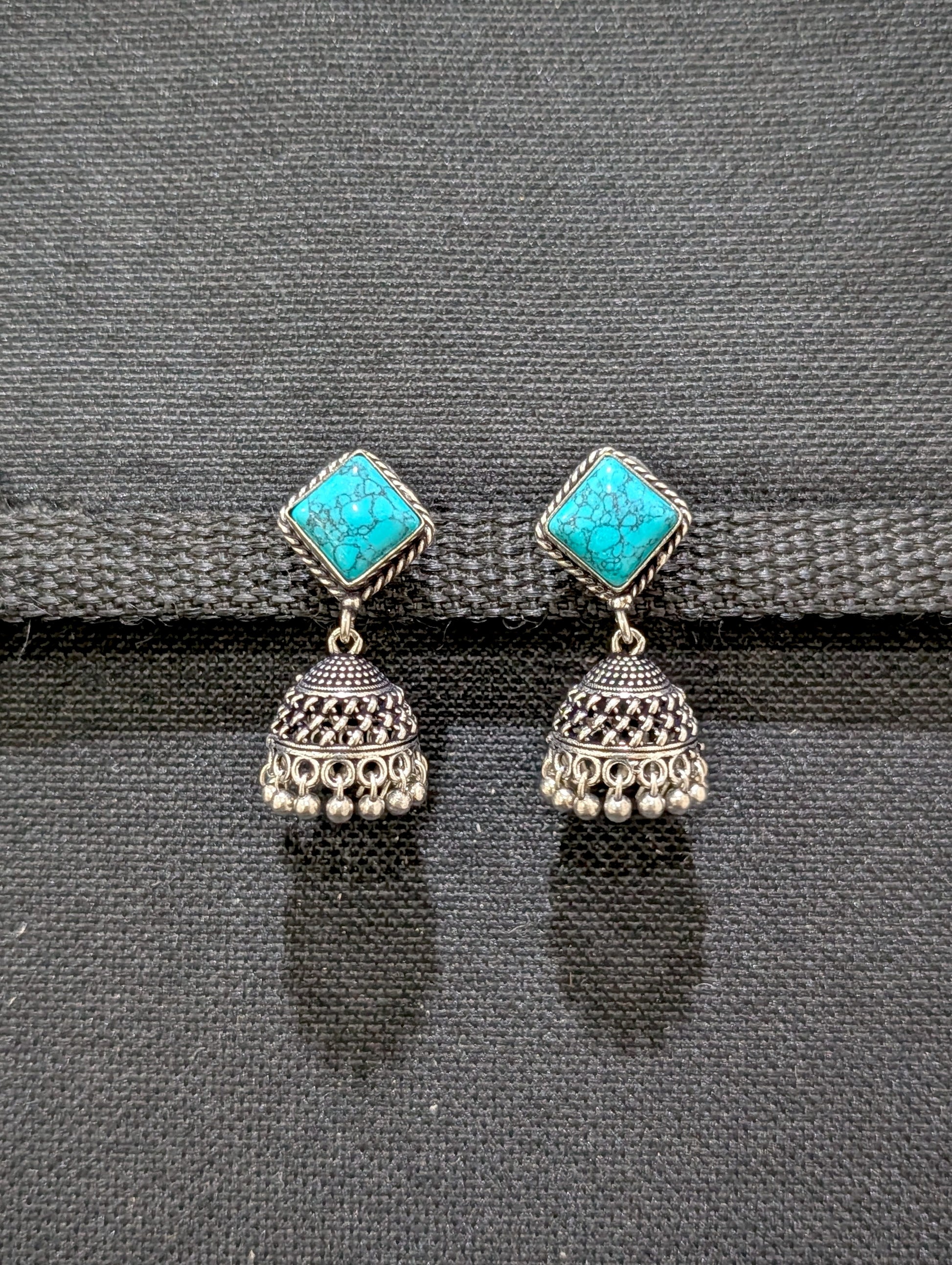 Oxidized silver diamond stud Jhumka earrings - Simpliful