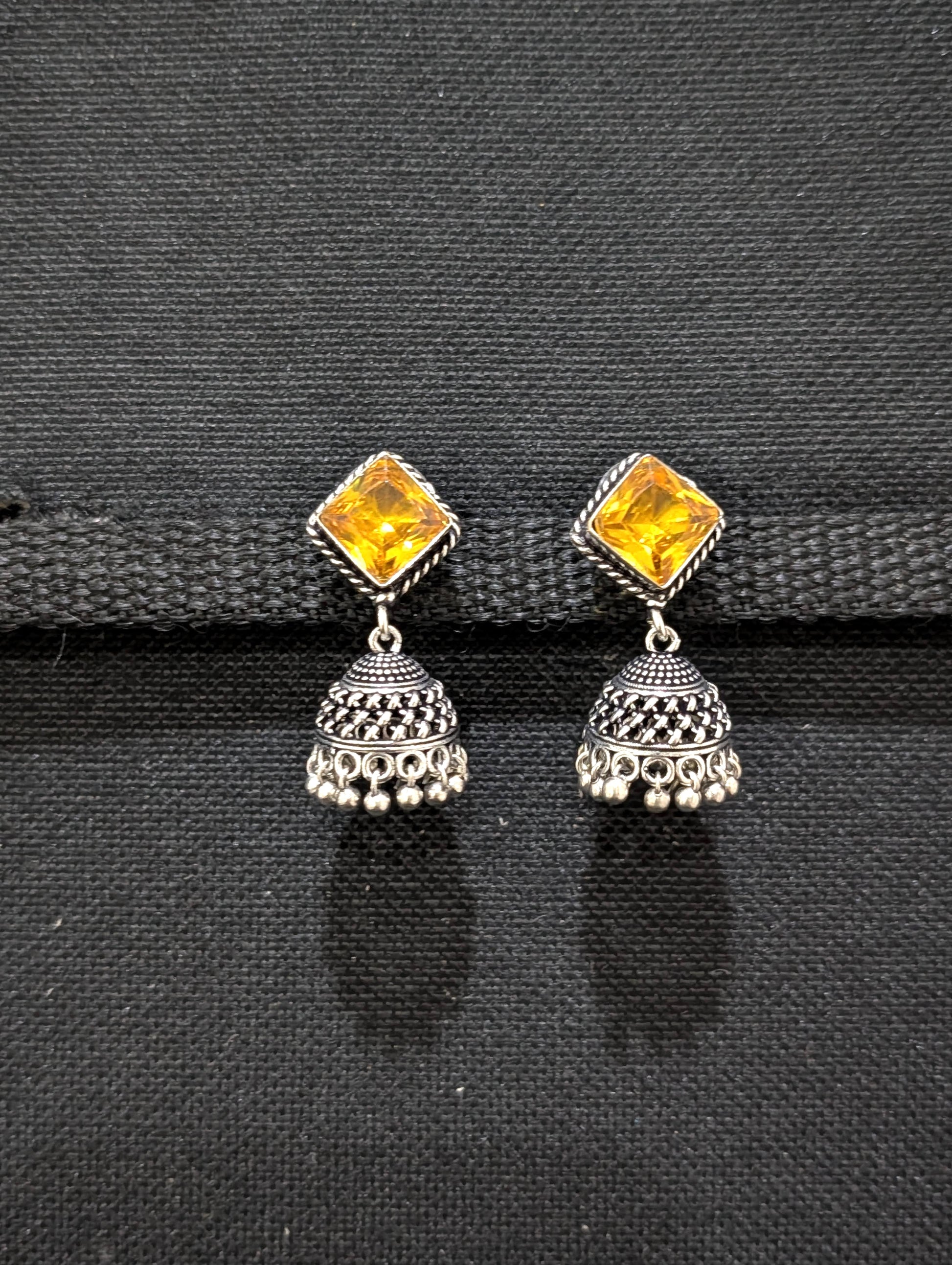 Oxidized silver diamond stud Jhumka earrings - Simpliful