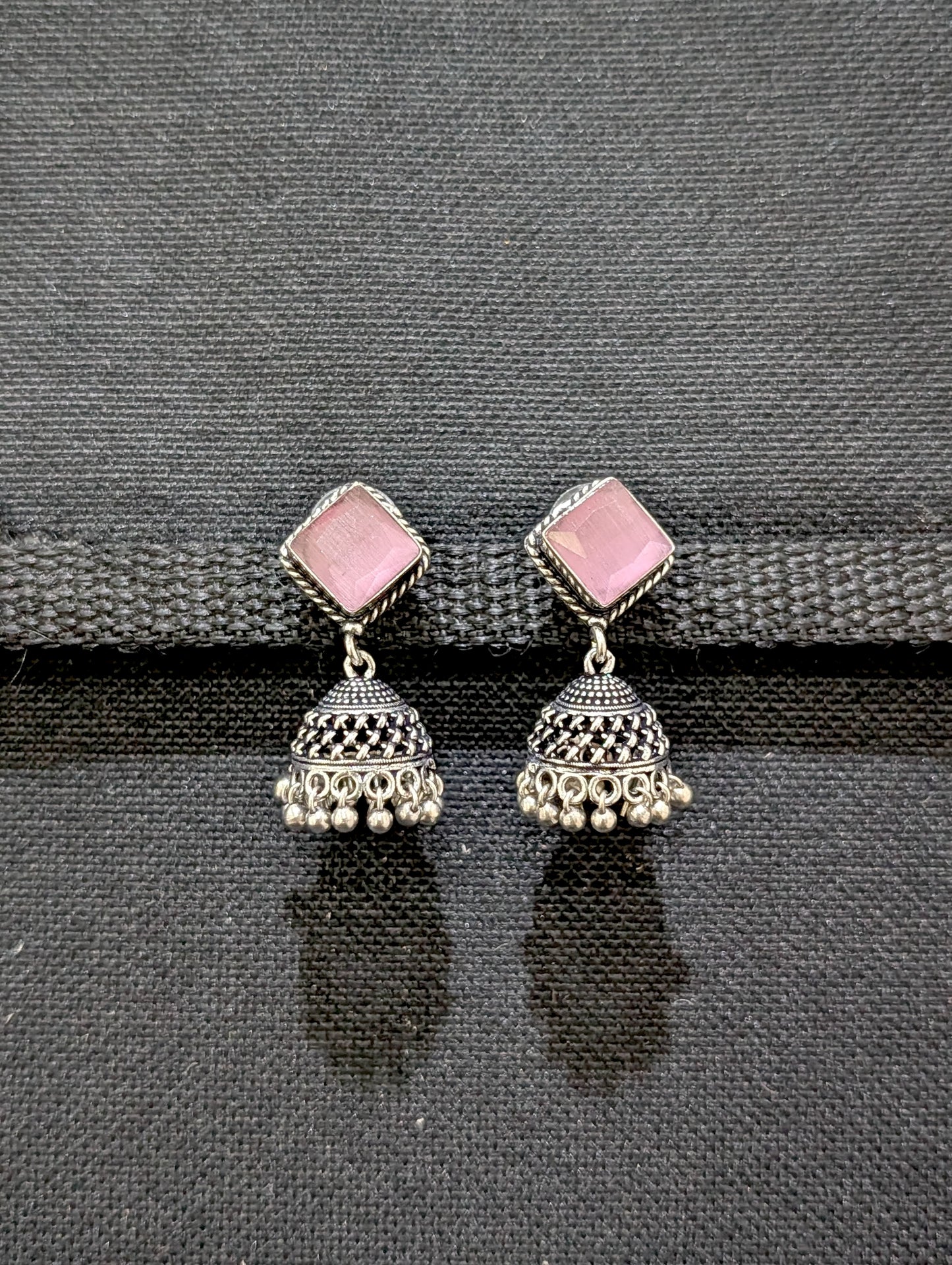 Oxidized silver diamond stud Jhumka earrings - Simpliful