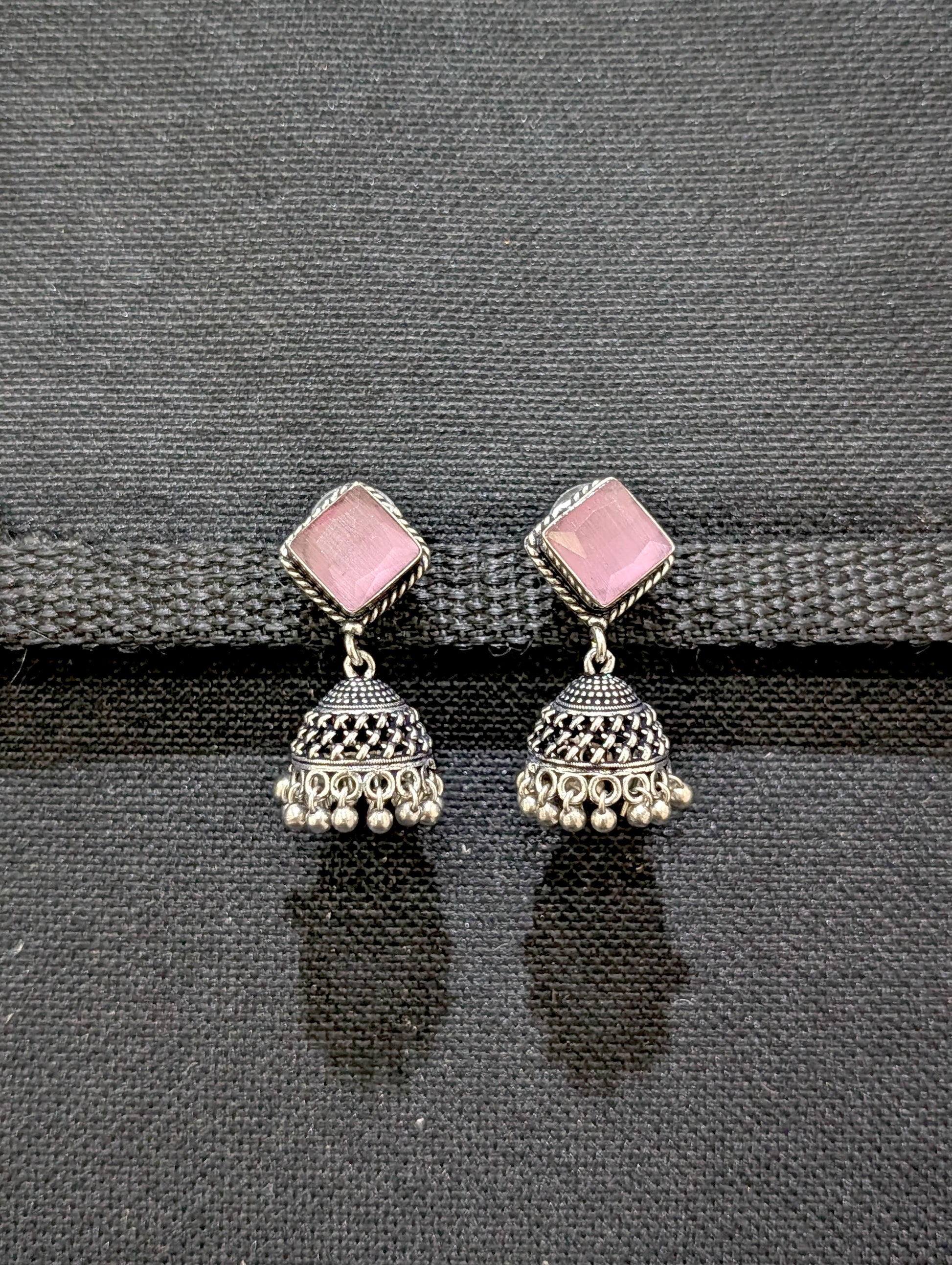 Oxidized silver diamond stud Jhumka earrings - Simpliful