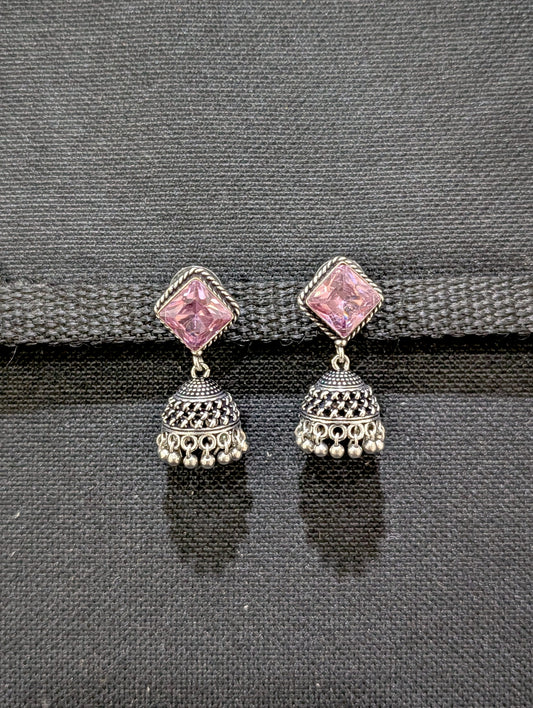 Oxidized silver diamond stud Jhumka earrings - Simpliful