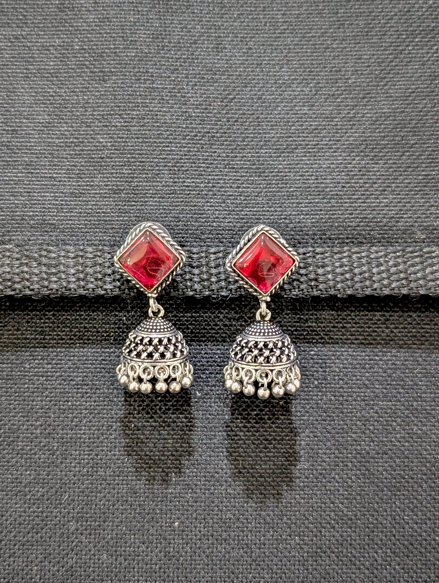 Oxidized silver diamond stud Jhumka earrings - Simpliful