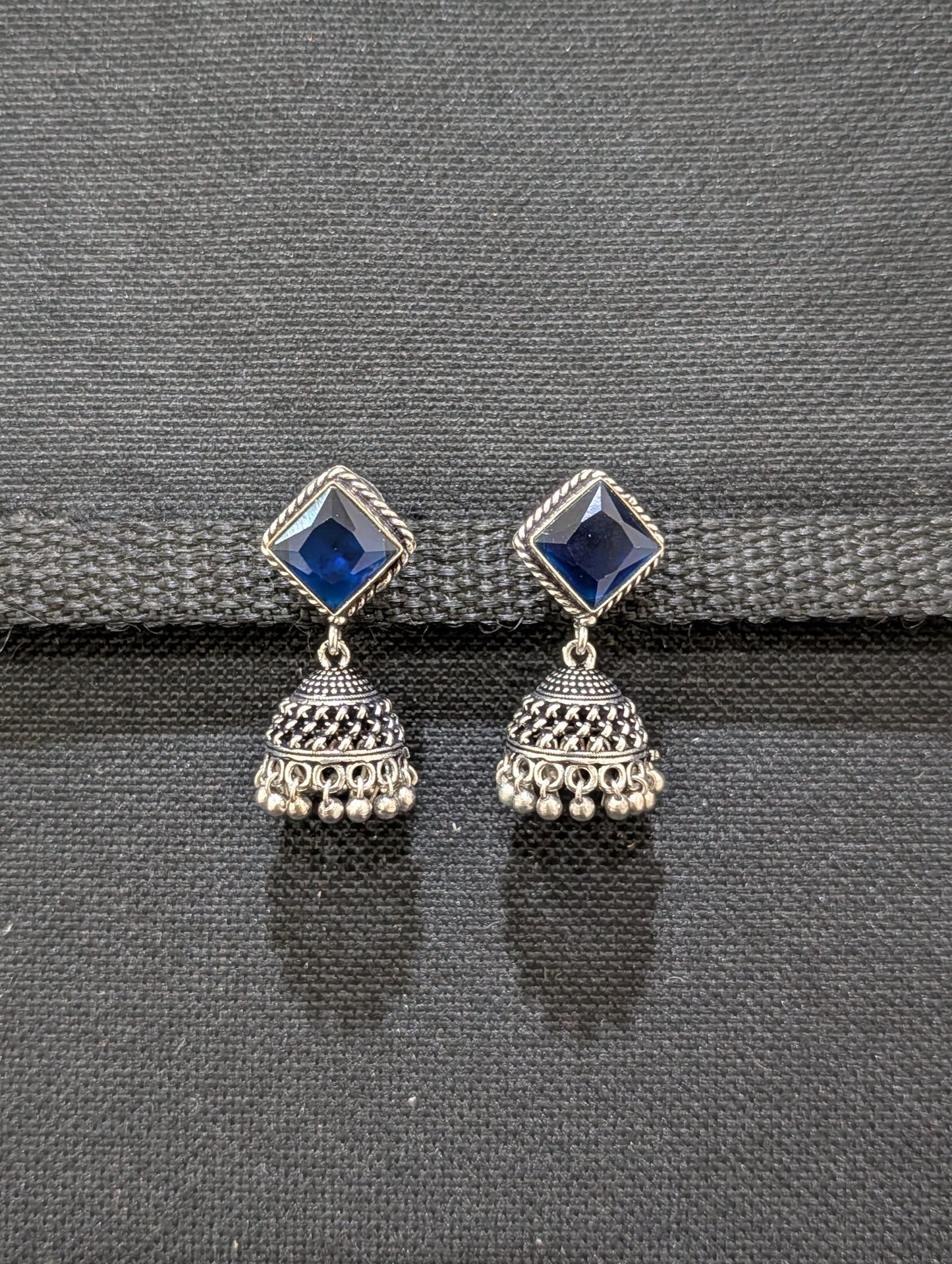 Oxidized silver diamond stud Jhumka earrings - Simpliful
