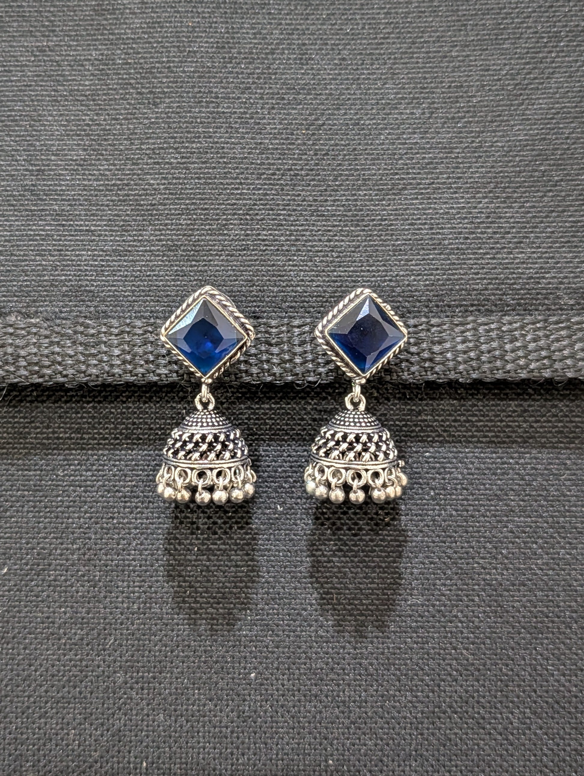 Oxidized silver diamond stud Jhumka earrings - Simpliful