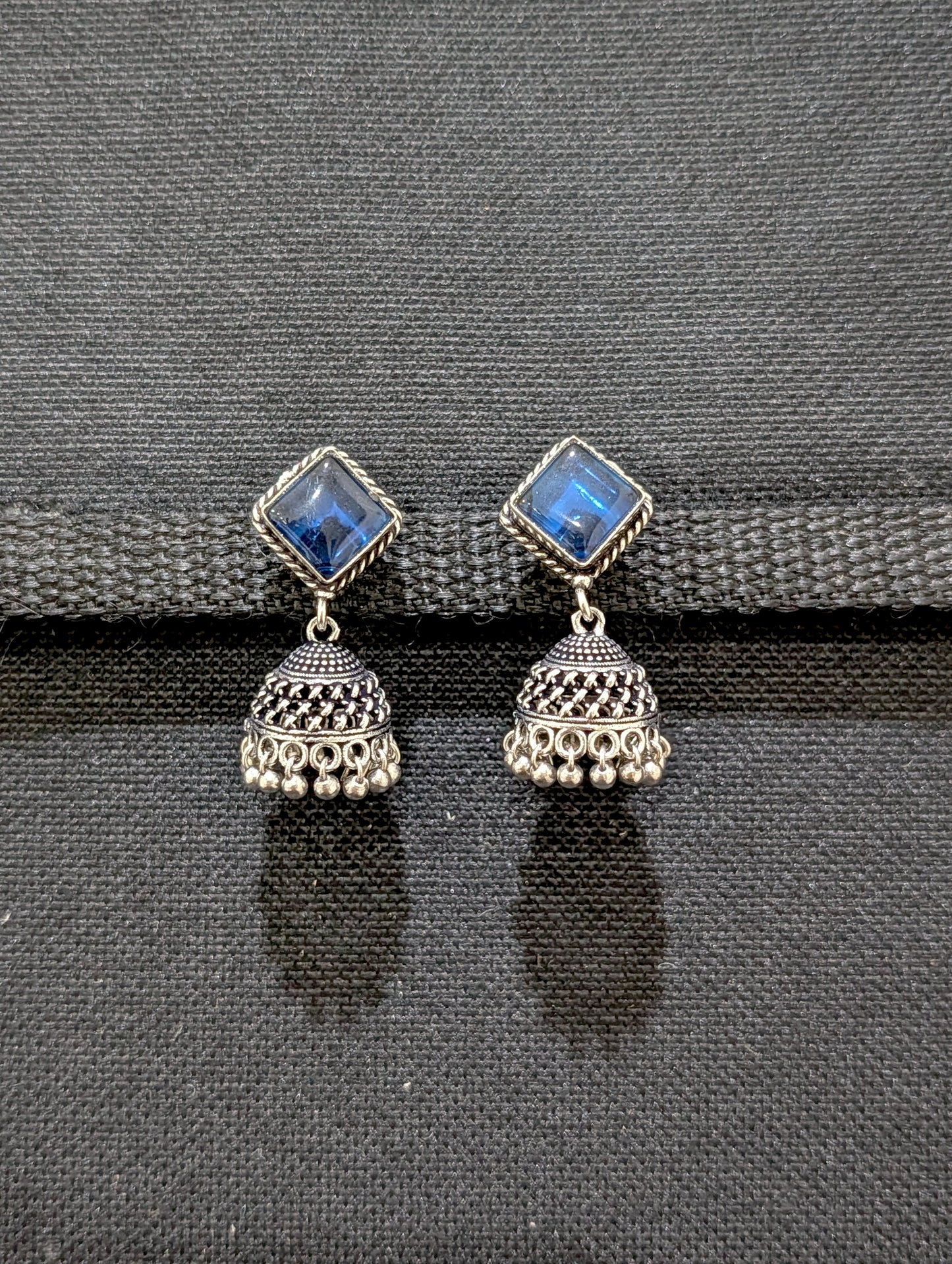 Oxidized silver diamond stud Jhumka earrings - Simpliful
