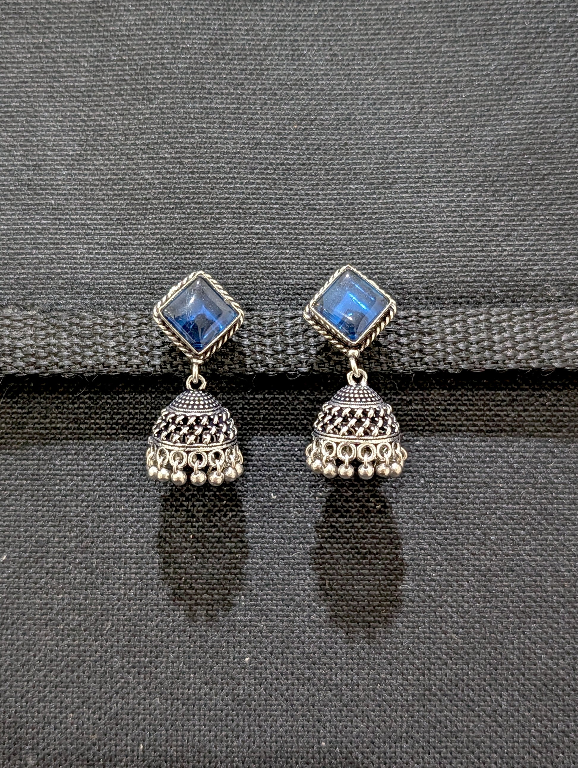 Oxidized silver diamond stud Jhumka earrings - Simpliful