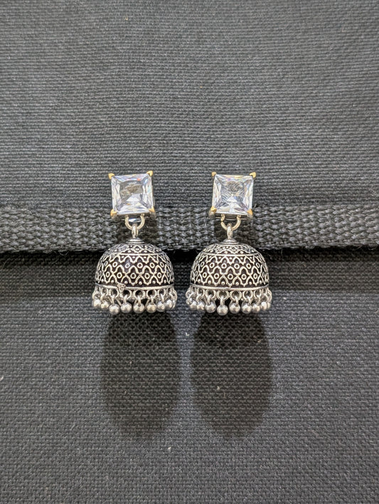 Oxidized silver Square stud Jhumka earrings