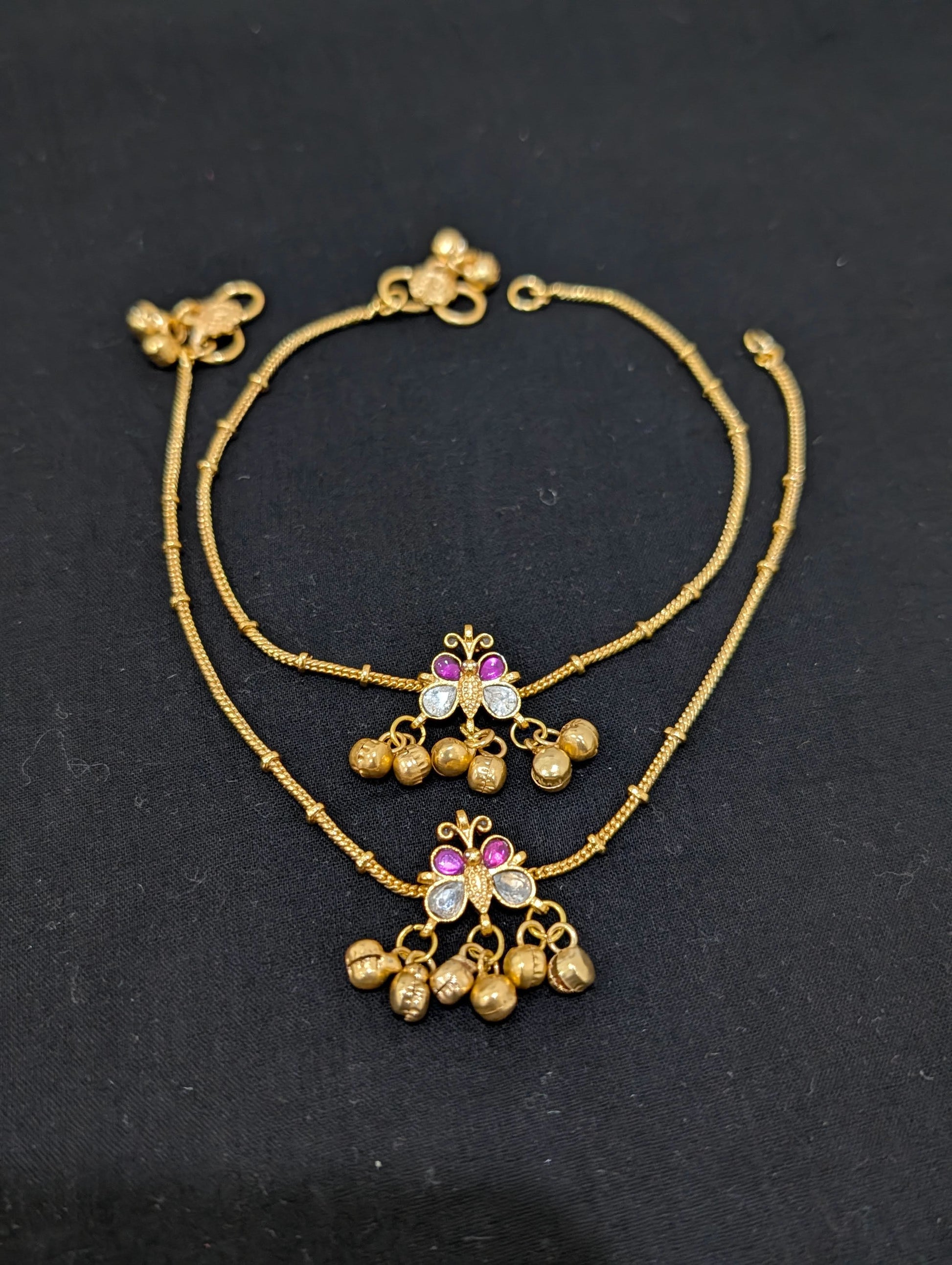 Jadau Kundan Ghunghru bead dangle Gold plated Anklets - Simpliful