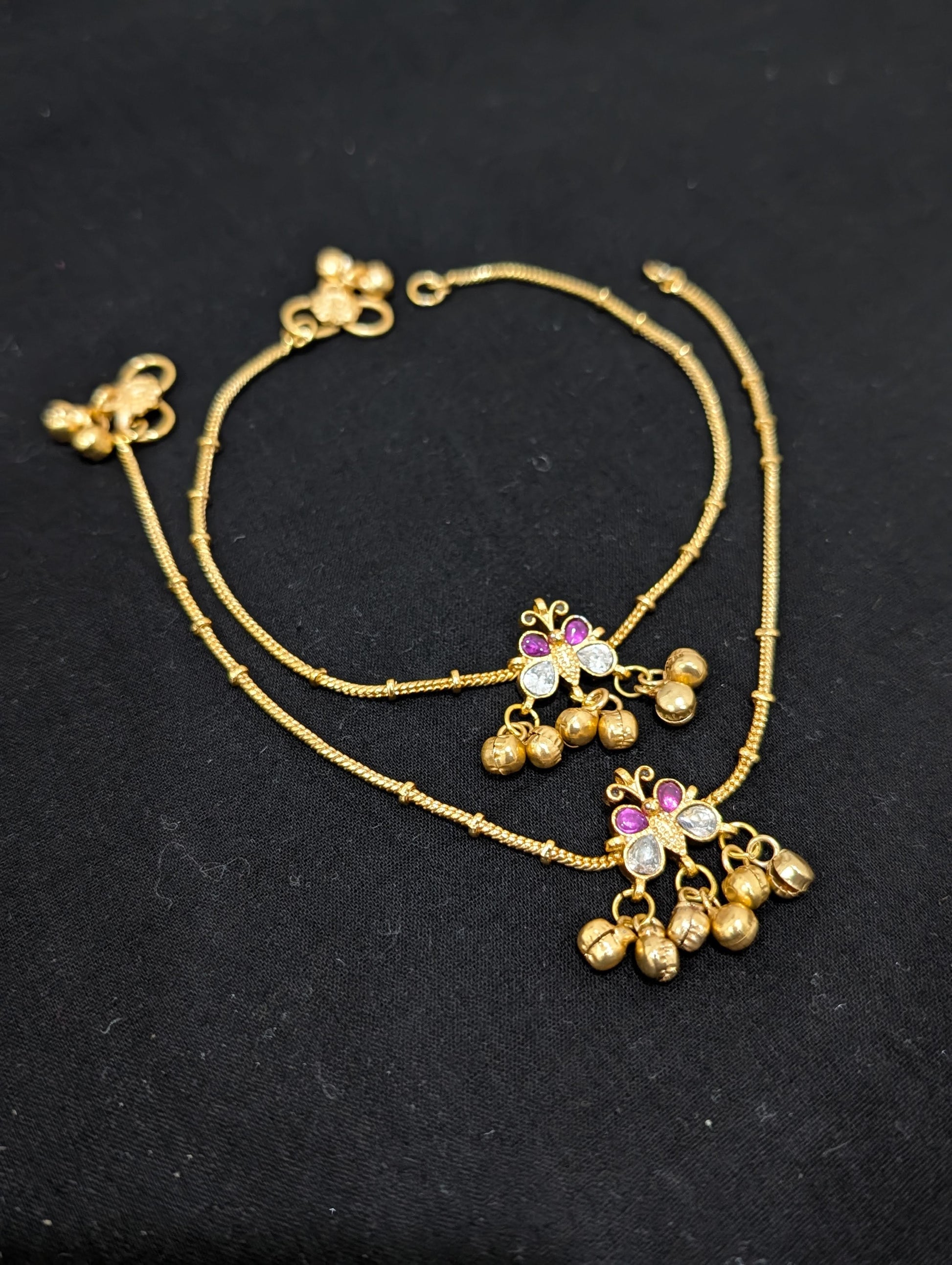 Jadau Kundan Ghunghru bead dangle Gold plated Anklets - Simpliful