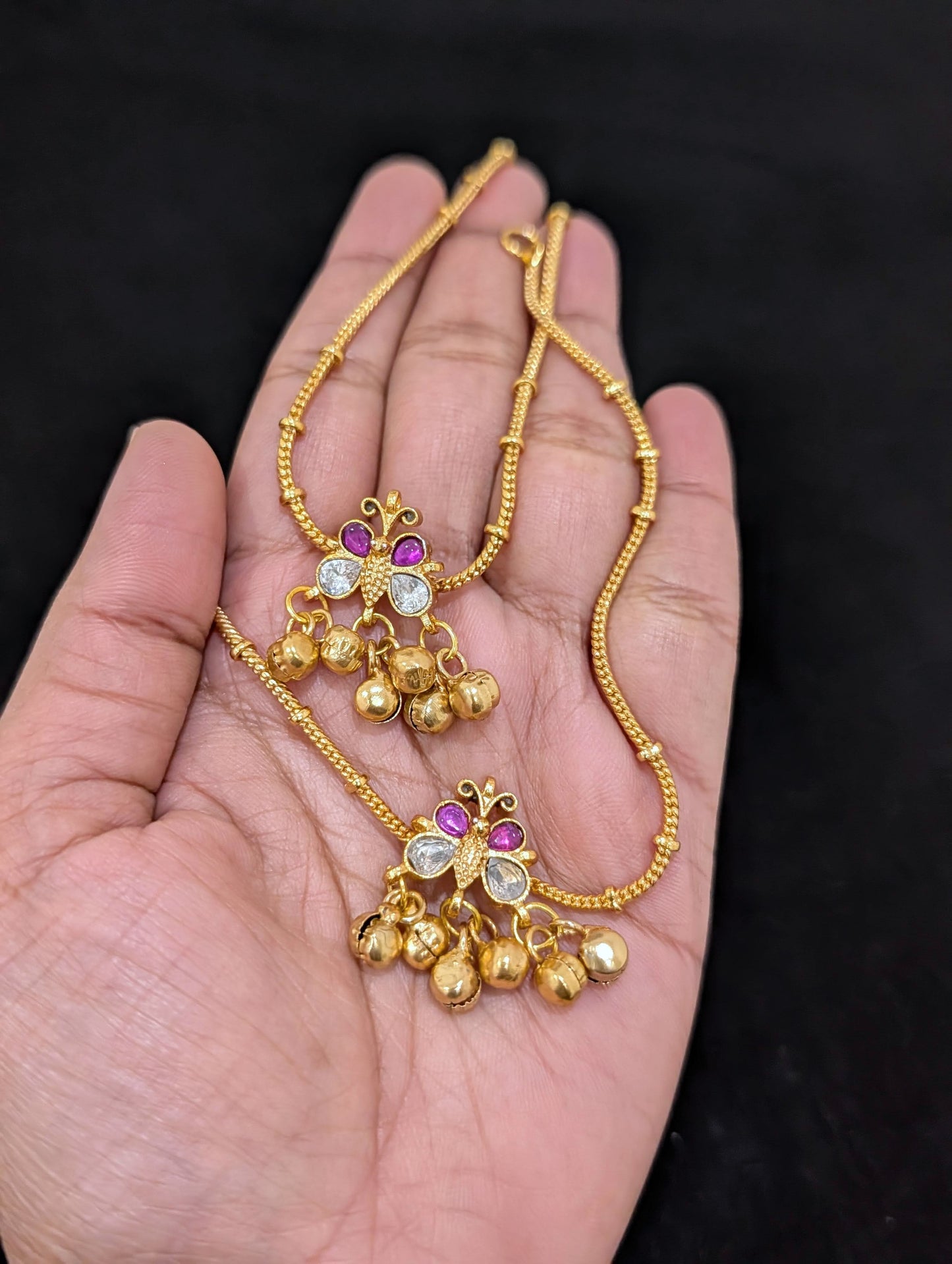 Jadau Kundan Ghunghru bead dangle Gold plated Anklets - Simpliful