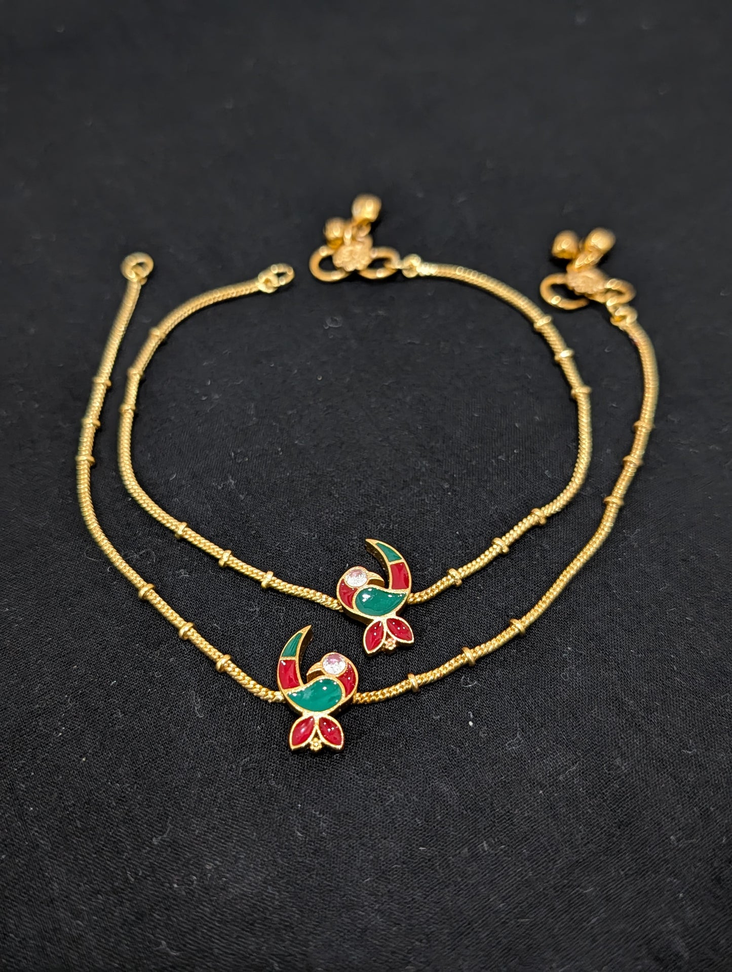Peacock Enamel Charm Gold plated Anklets - Simpliful