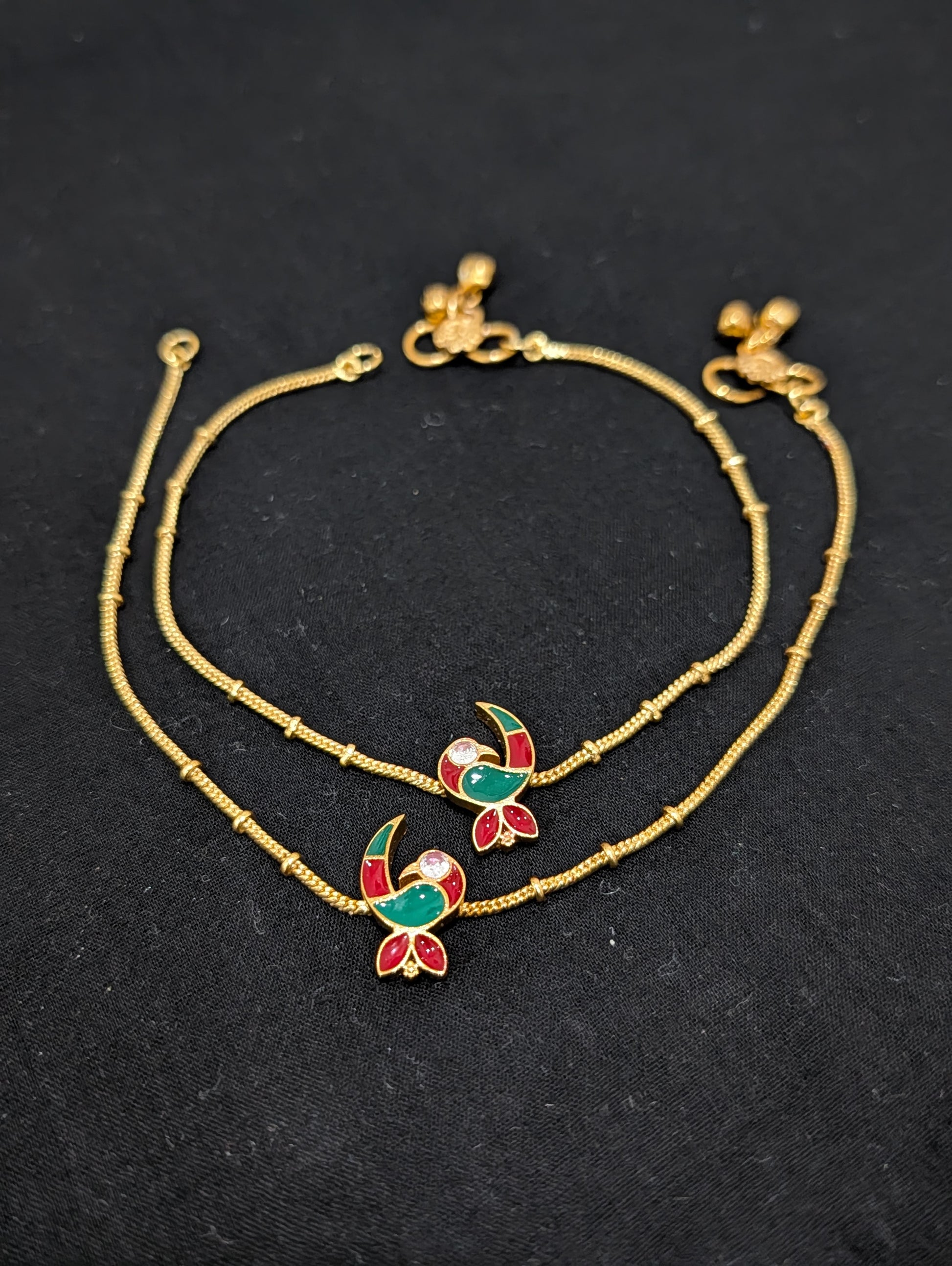 Peacock Enamel Charm Gold plated Anklets - Simpliful