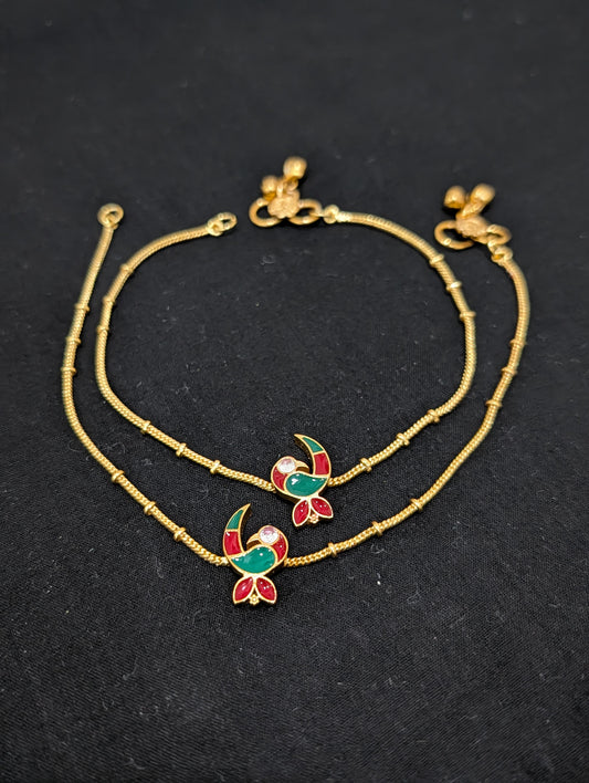 Peacock Enamel Charm Gold plated Anklets