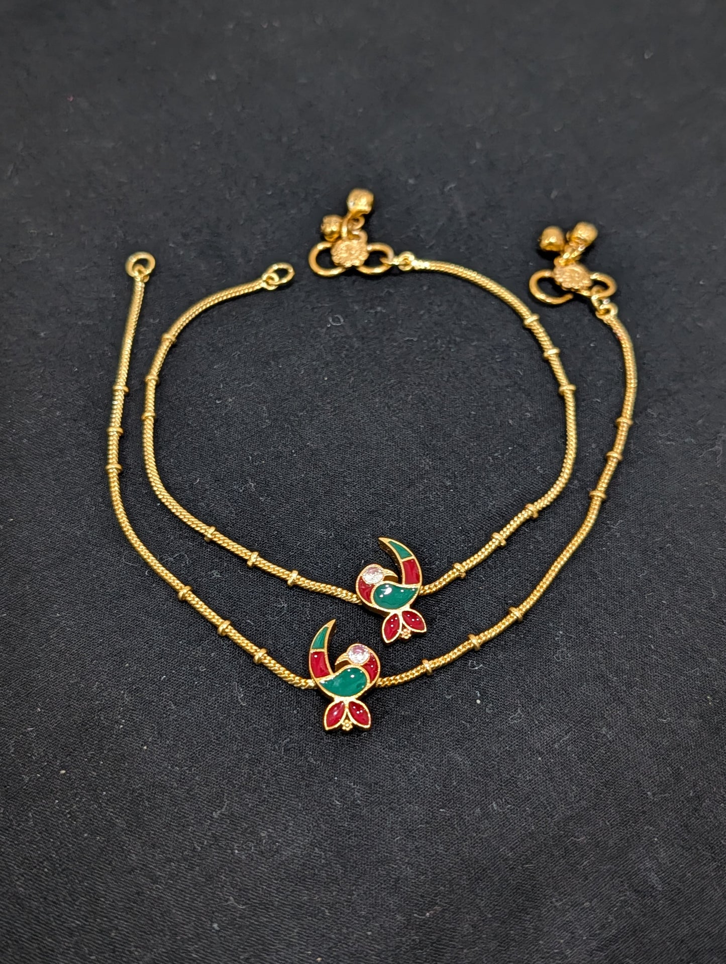 Peacock Enamel Charm Gold plated Anklets - Simpliful