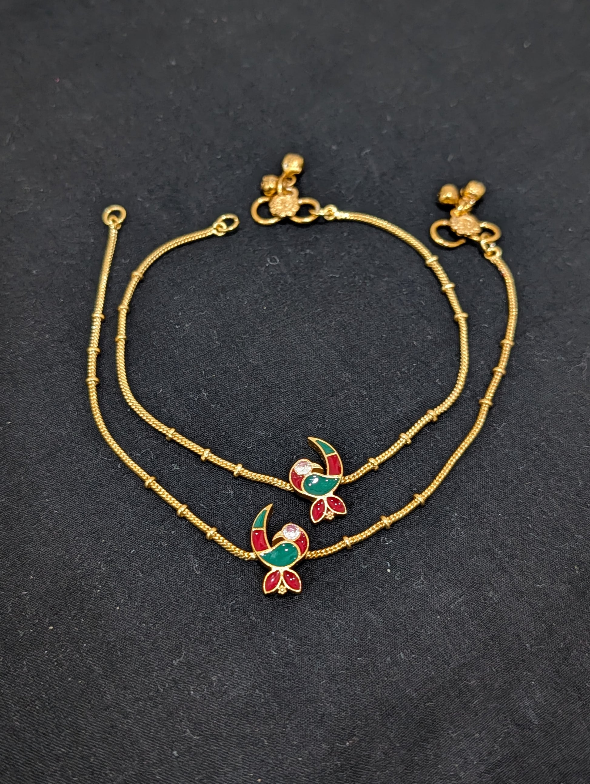 Peacock Enamel Charm Gold plated Anklets - Simpliful