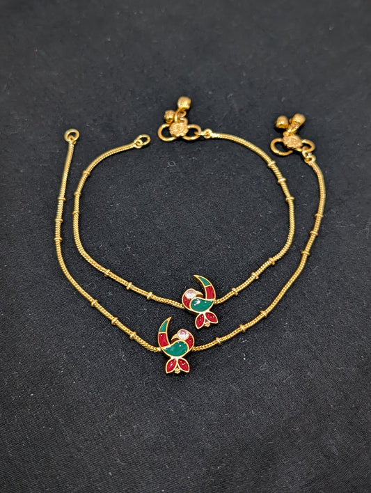 Peacock Enamel Charm Gold plated Anklets