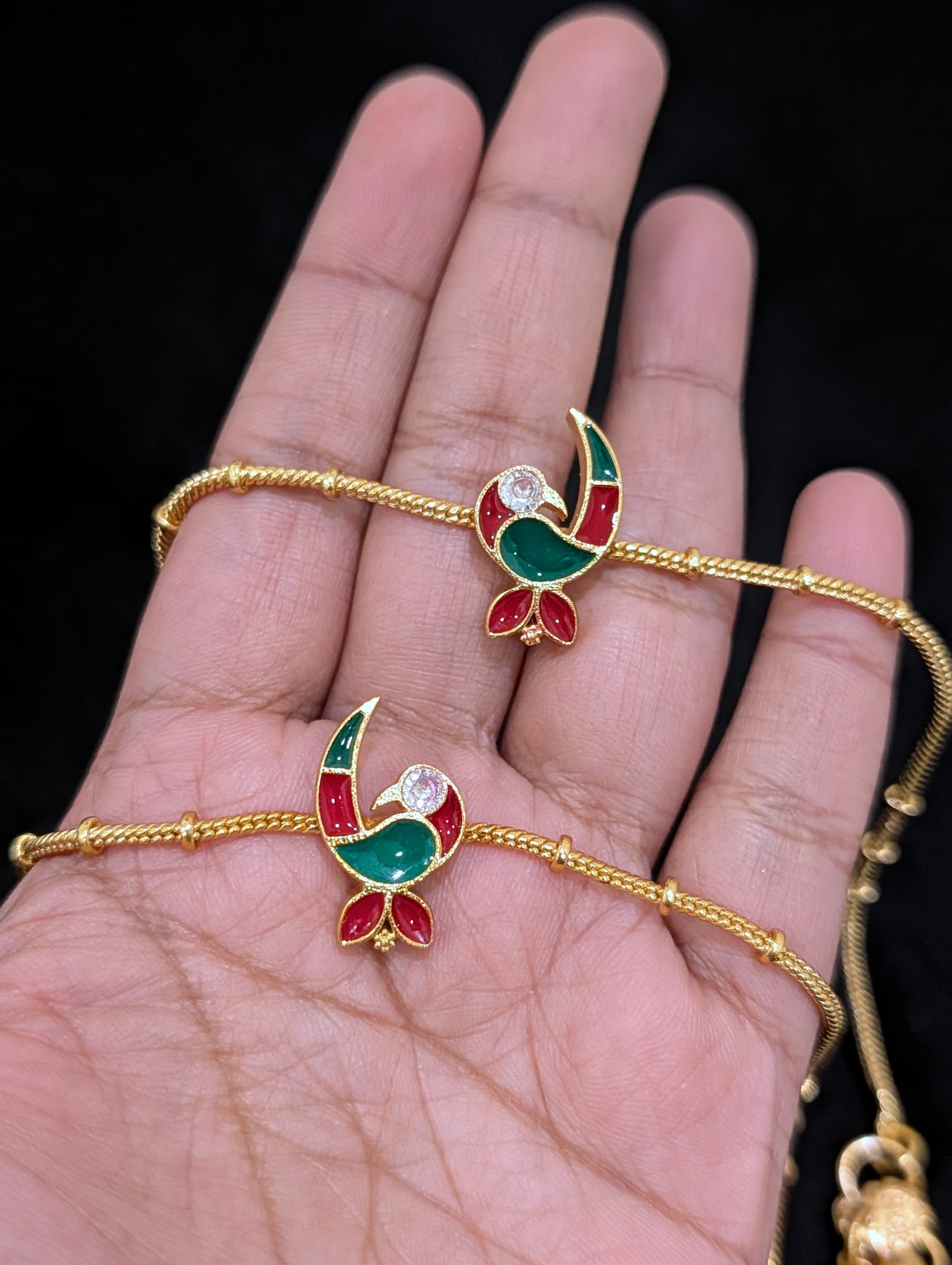 Peacock Enamel Charm Gold plated Anklets - Simpliful