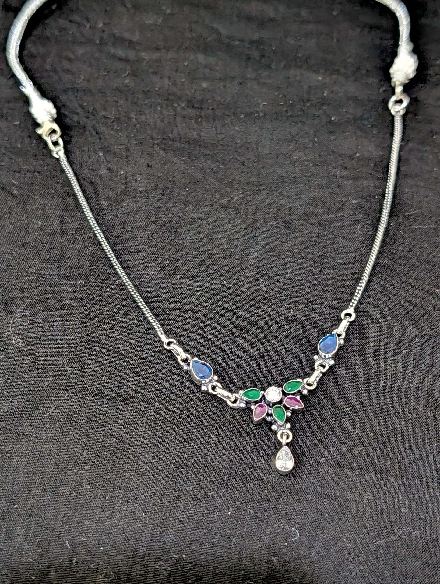 Oxidized silver Flower CZ Choker Necklace - Simpliful