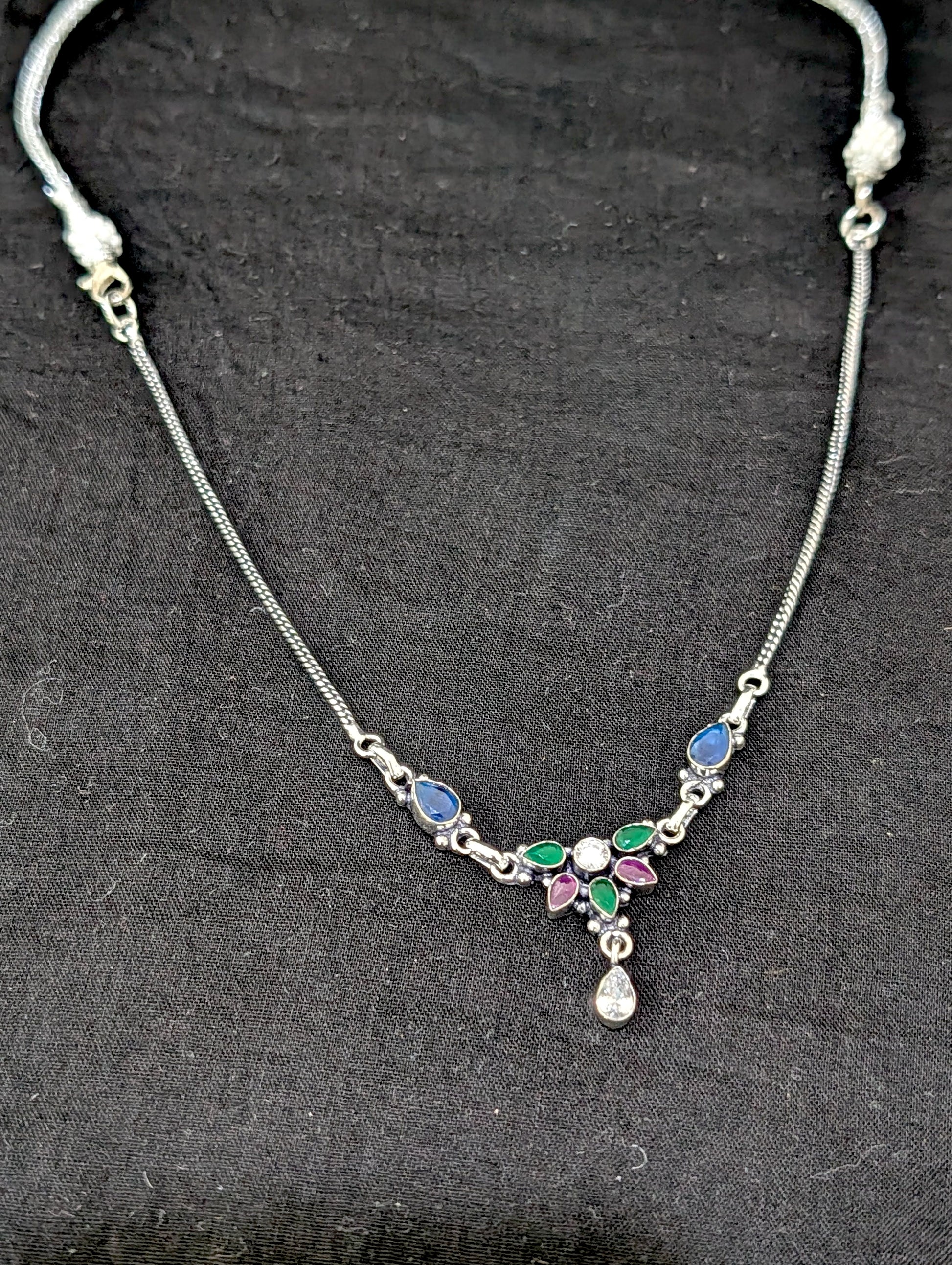 Oxidized silver Flower CZ Choker Necklace - Simpliful