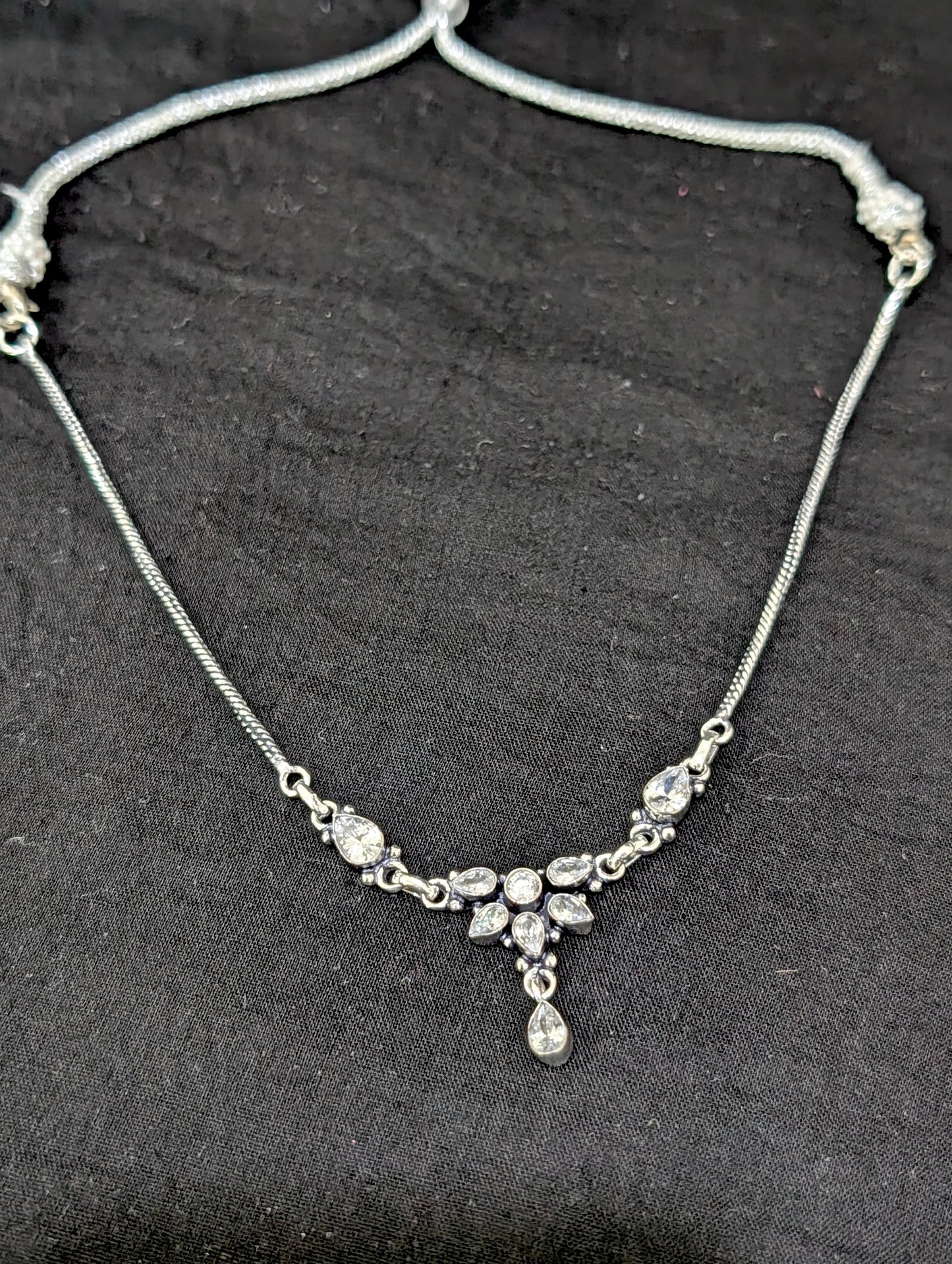 Oxidized silver Flower CZ Choker Necklace - Simpliful