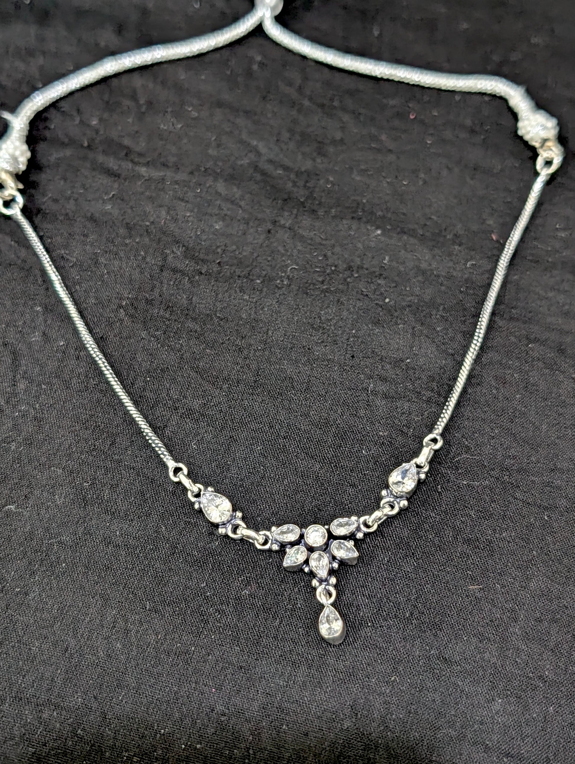 Oxidized silver Flower CZ Choker Necklace - Simpliful