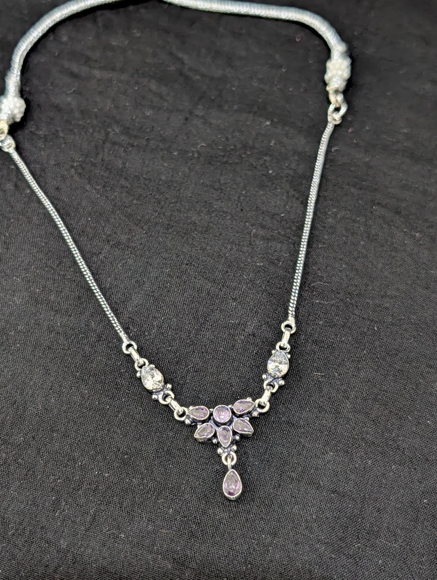 Oxidized silver Flower CZ Choker Necklace - Simpliful