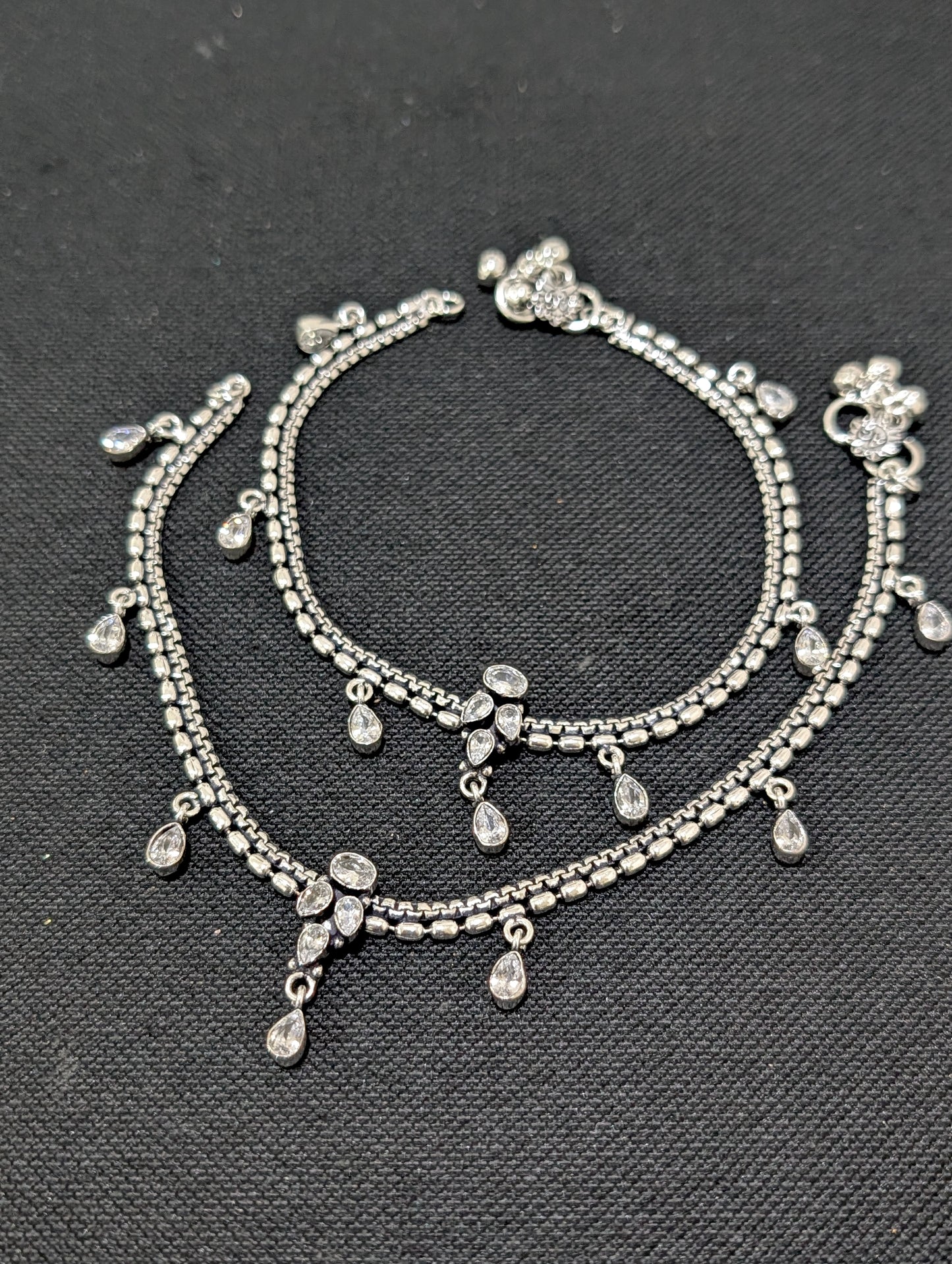 Oxidized Silver plated CZ Anklets - D5 - Simpliful